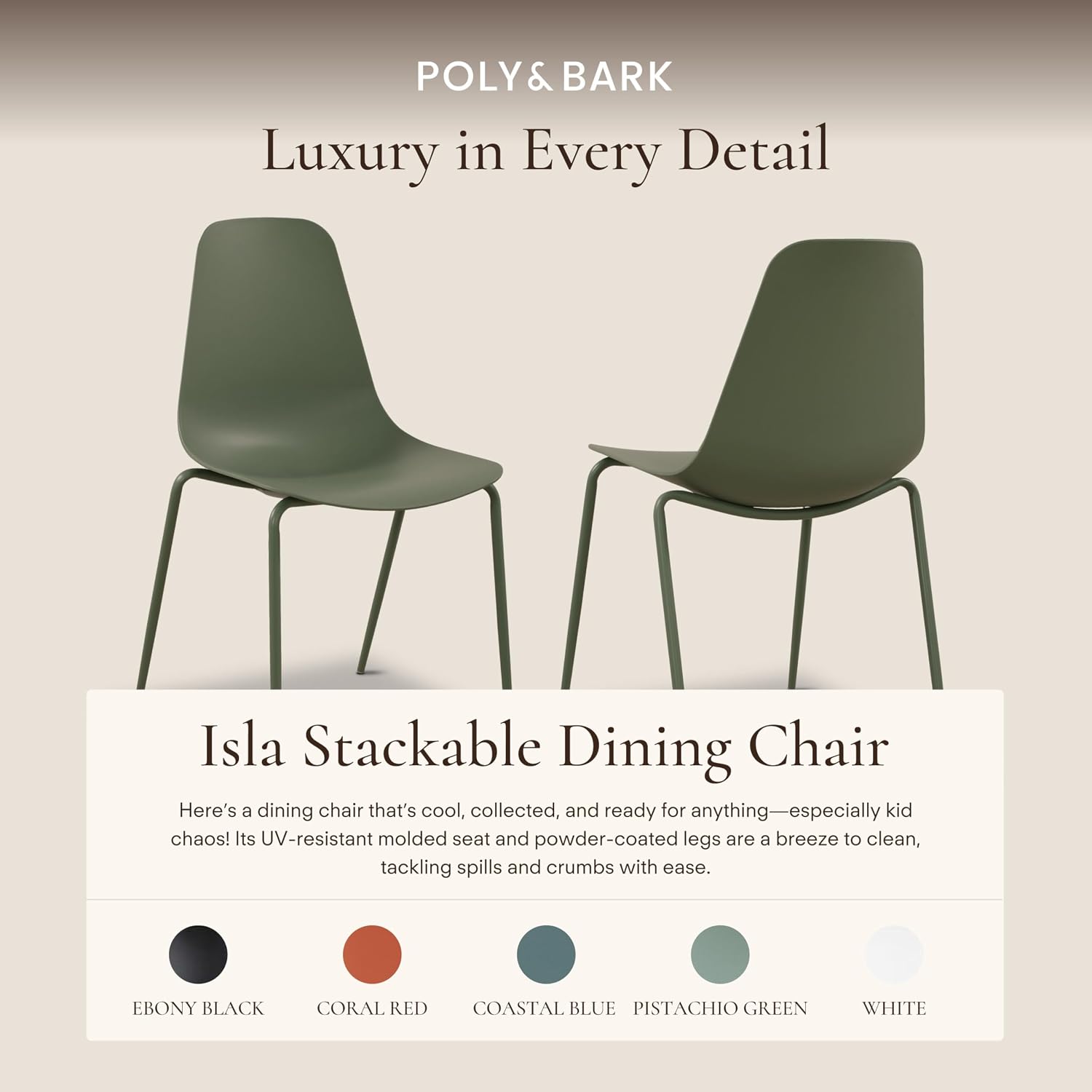 Poly & BARK Isla Modern Kitchen Chairs Set of 4 - Plastic Dining Chair with Metal Legs - Quick Assembly Simple Cafe Chairs Plastic for Indoor or