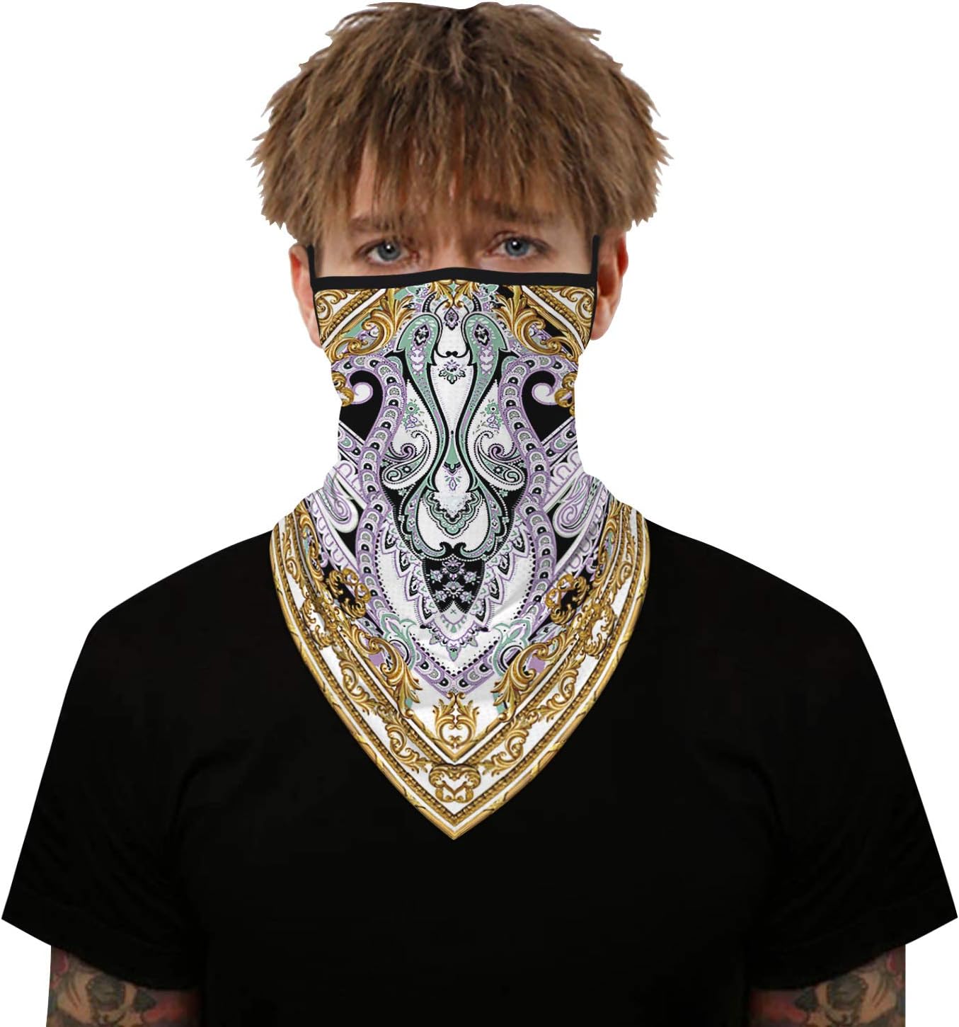 YAYOUREL Neck Gaiter Face Mask Bandanas for Men Women UV Face Scarf Cover Ear Loop Hole Facemask for Fishing Running Cycling