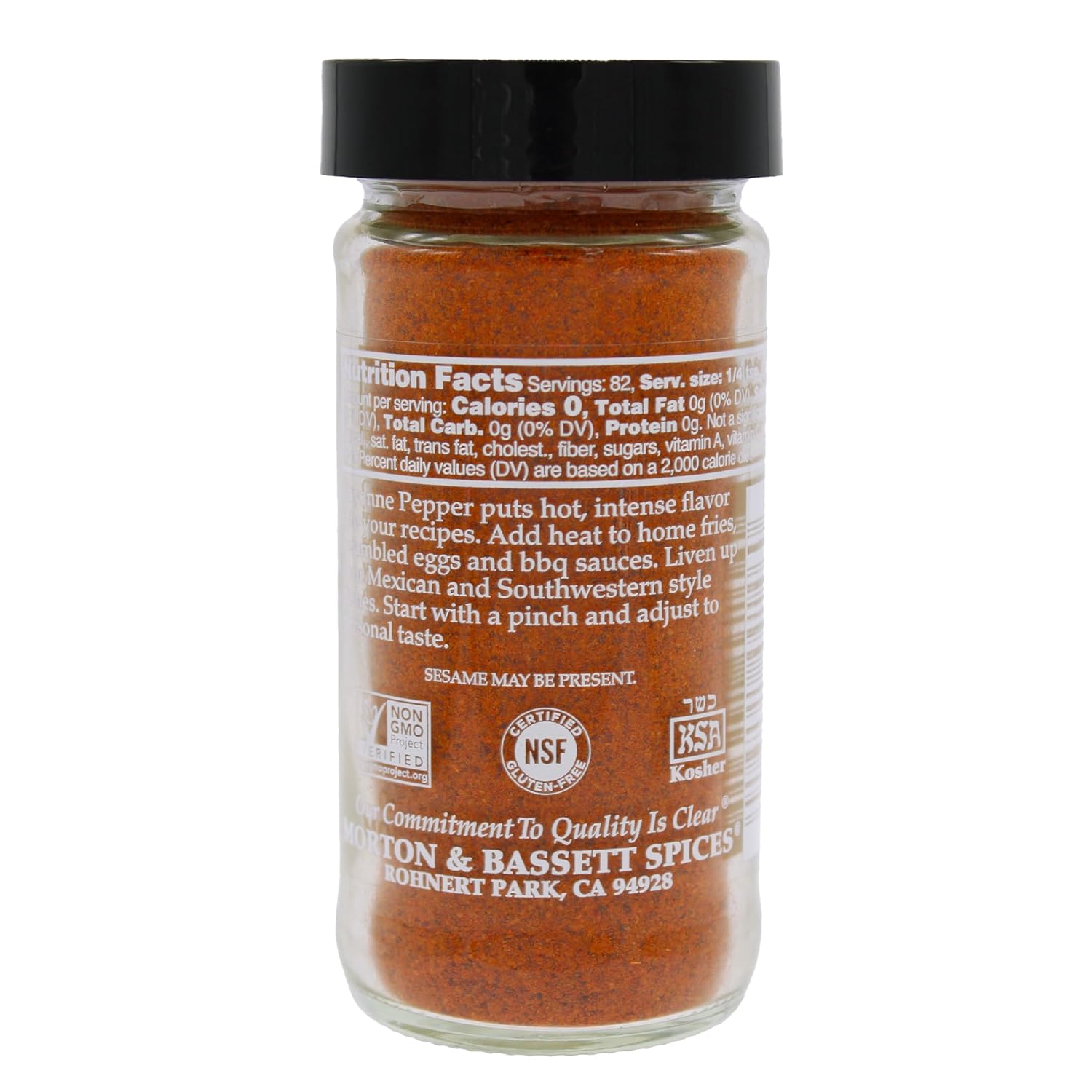 Morton & Bassett Cayenne Pepper, 1.8 oz – Non-GMO, Salt-Free, Bold and Spicy for Heat, Sauces & Mexican Cuisine