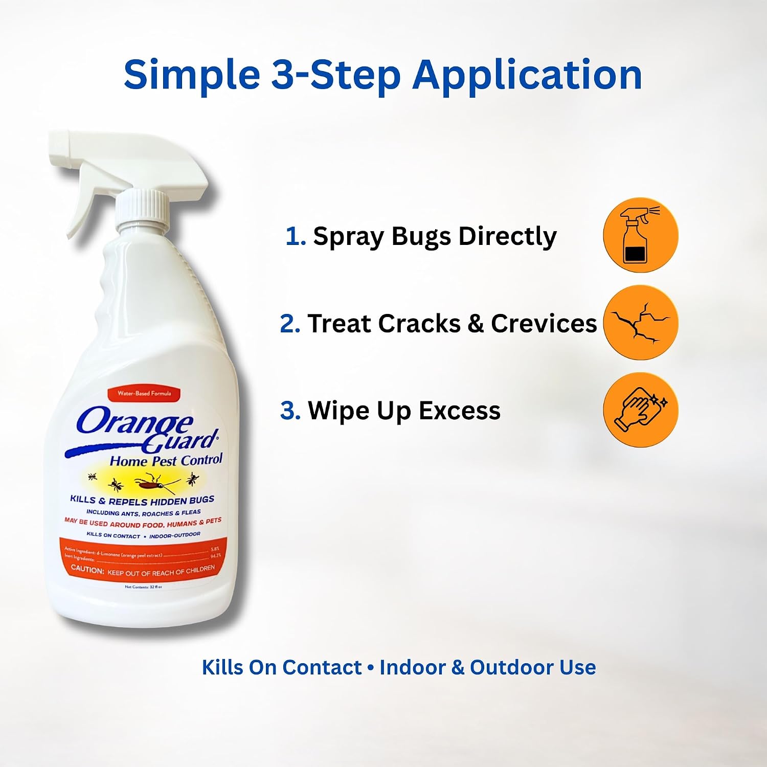 Orange Guard Home Pest Control Spray with D-Limonene | All-Natural Food Grade Orange Peel Oil for Bugs, Ants, Roaches, Fleas
