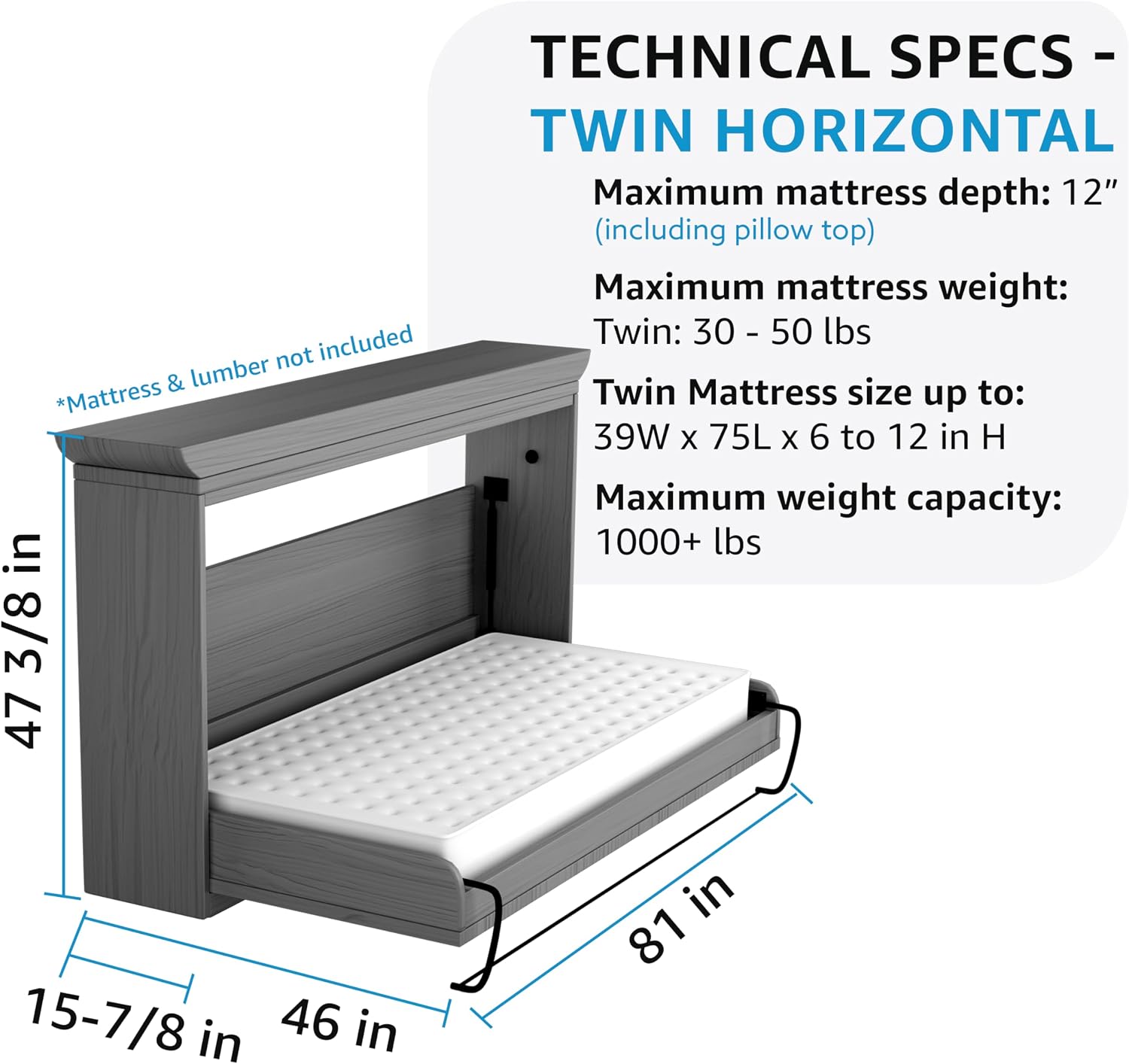 Queen Size Deluxe Murphy Bed Kit, Vertical
