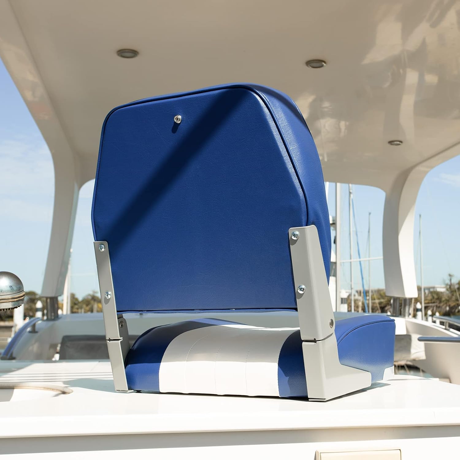 Leader Accessories Classic Low Back Folding Fishing Boat Seat Boat Chairs | Marine Boat Chairs With Thick Cushion, Aluminum Hinge, Use universal 5"x5" Mount, Fits Jon/Bass/Pontoon Boats