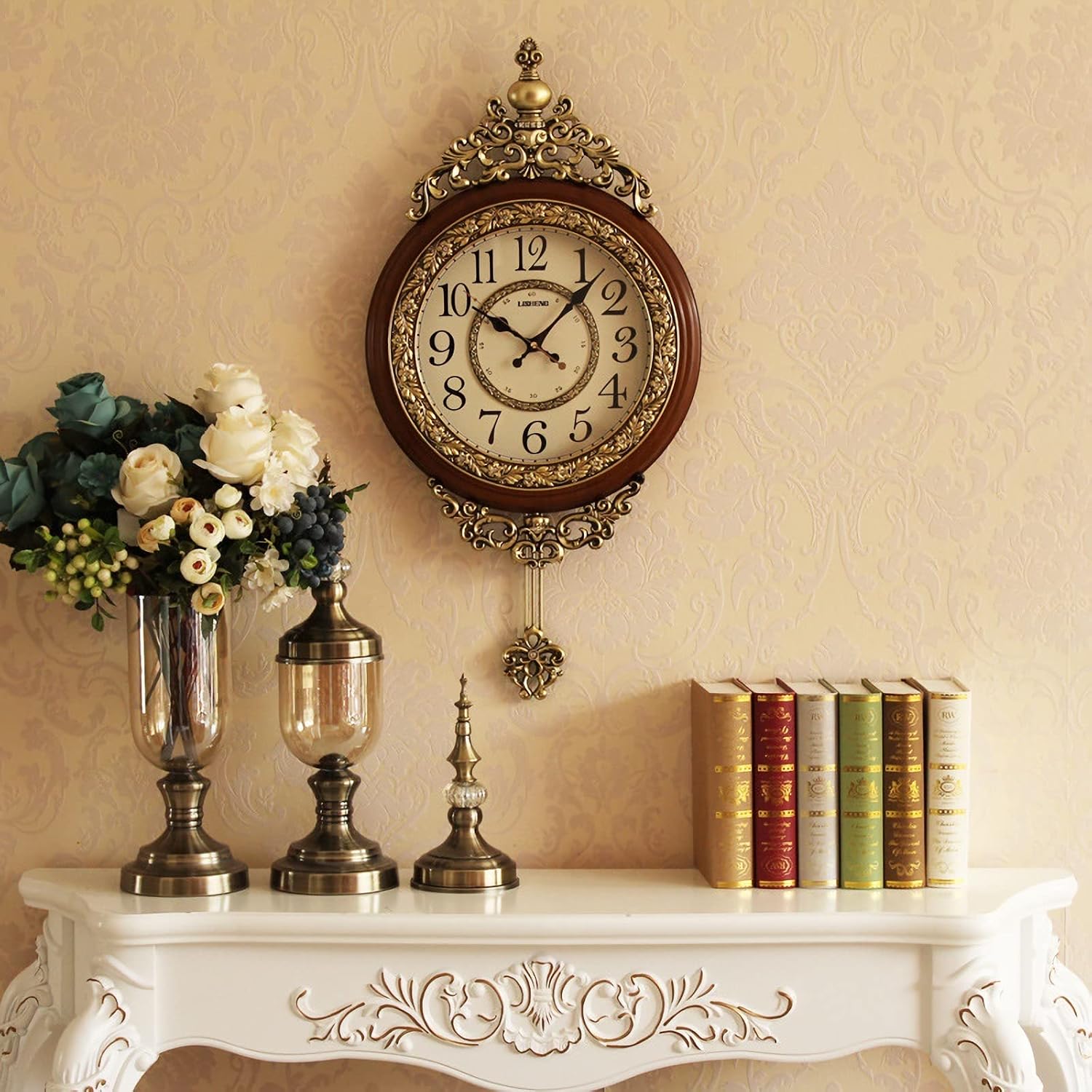 SHISEDECO 29.5" Large Vintage Antique Grandfather Pendulum Wall Clock, Blue