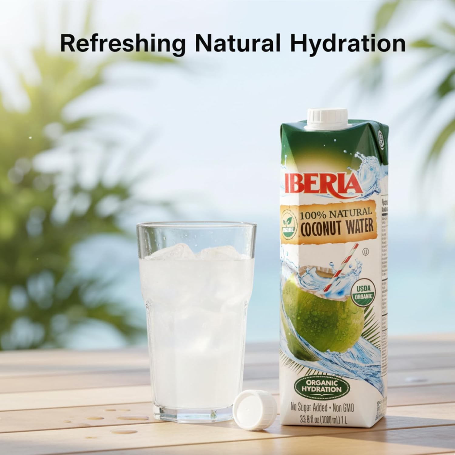Iberia 100% Pure Organic Coconut Water, 1 Liter , 33.8 Fl Oz (Pack of 3)