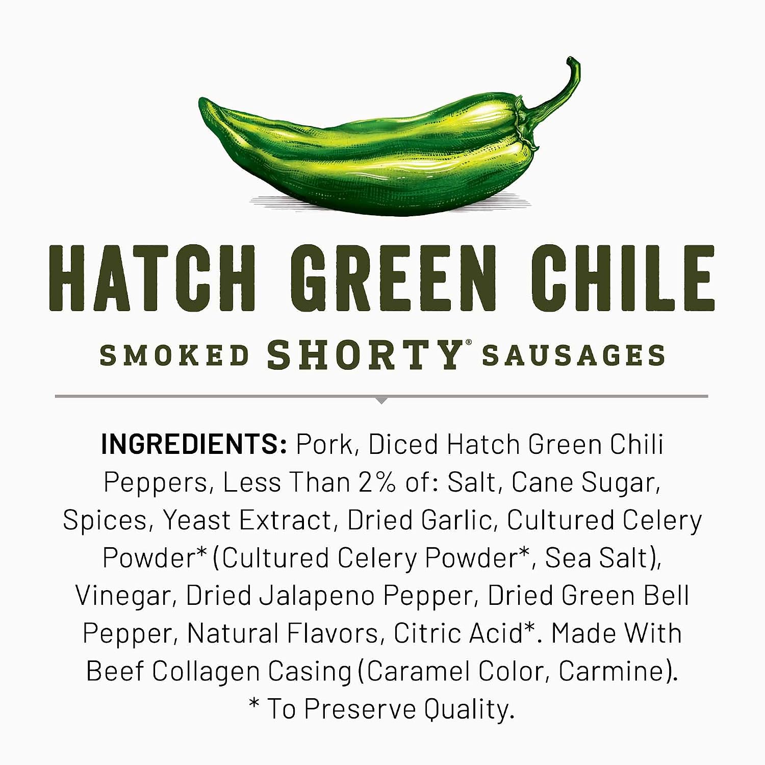 Duke's Pork Hatch Green Chile Smoked Shorty Sausages, 7g Protein Per Serving, Easter Basket Stuffer for Men, 5 oz. (Pack of 8)