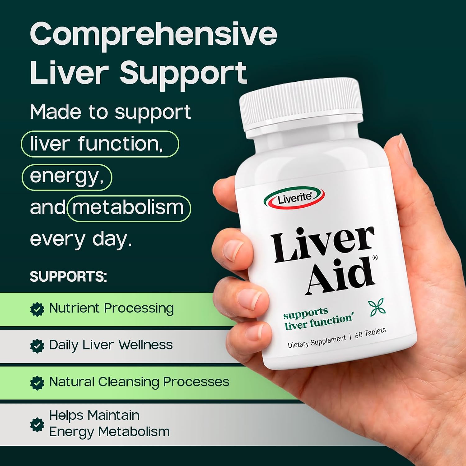 LIVERITE Liver Aid - Liver Support Supplement - 120 Tablets | Science-Based Liver Formula with Choline, Amino Acids, Phosphatidylcholine & Vitamin B12 for Liver Function & Energy Support