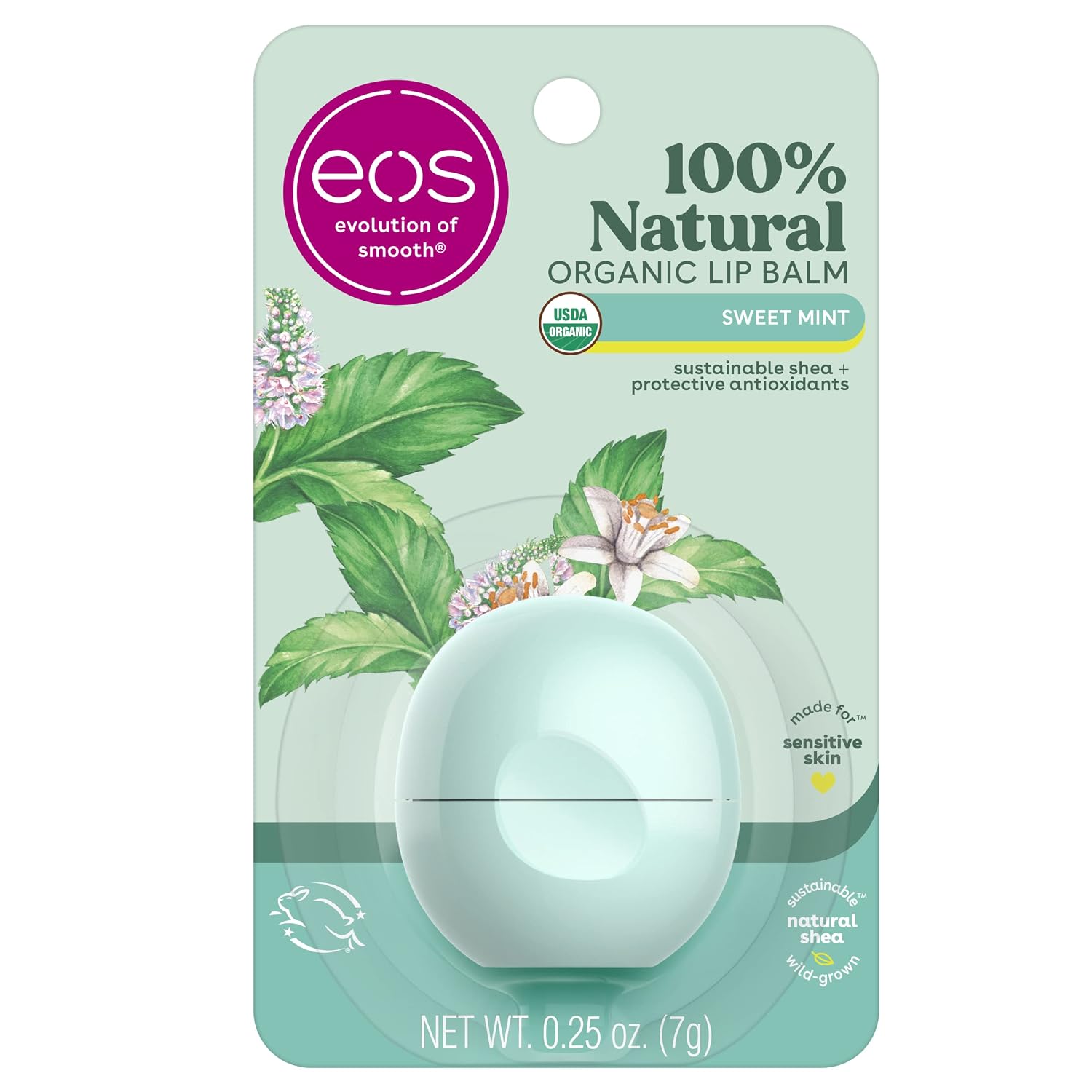 eos 100% Natural & Organic Lip Balm - Strawberry Sorbet, All-Day Moisture, Dermatologist Recommended for Sensitive Skin Care, Lip Care Products, 0.25 oz