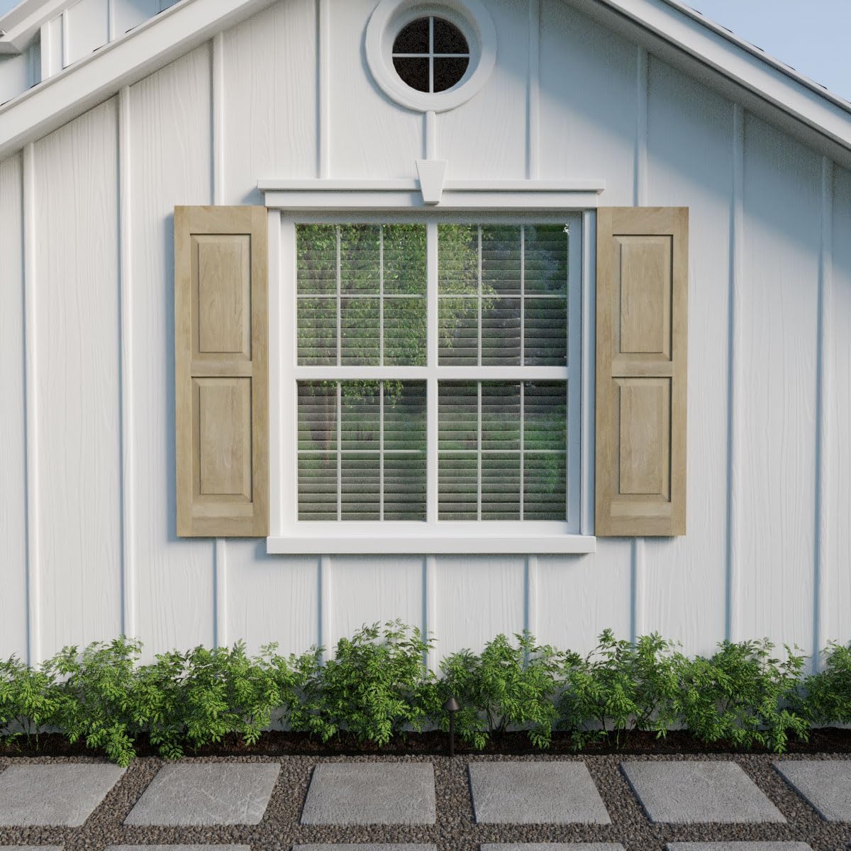 15"W x 55"H Americraft Two Equal Raised Panel Exterior Real Wood Shutters (Per Pair), Unfinished