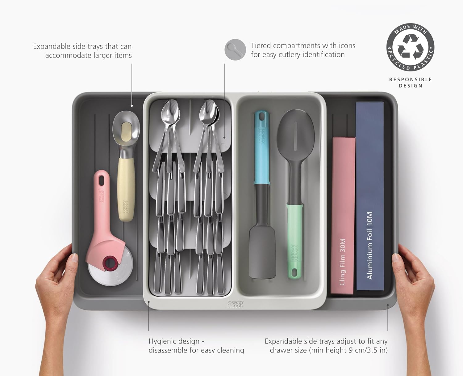 Joseph Joseph DrawerStore Knife Organizer, holds up to 9 knives, Kitchen Organization & Drawer Storage – Compact, Gray