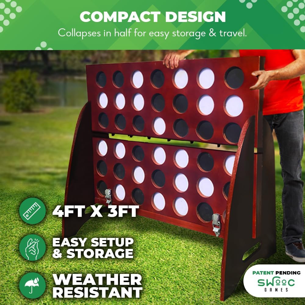 Swooc - Giant Four in a Row (All Weather) with Carrying Case & 60% Quieter Design - Giant Game Outdoor for Adults and Family - 4 in a Row Life Size