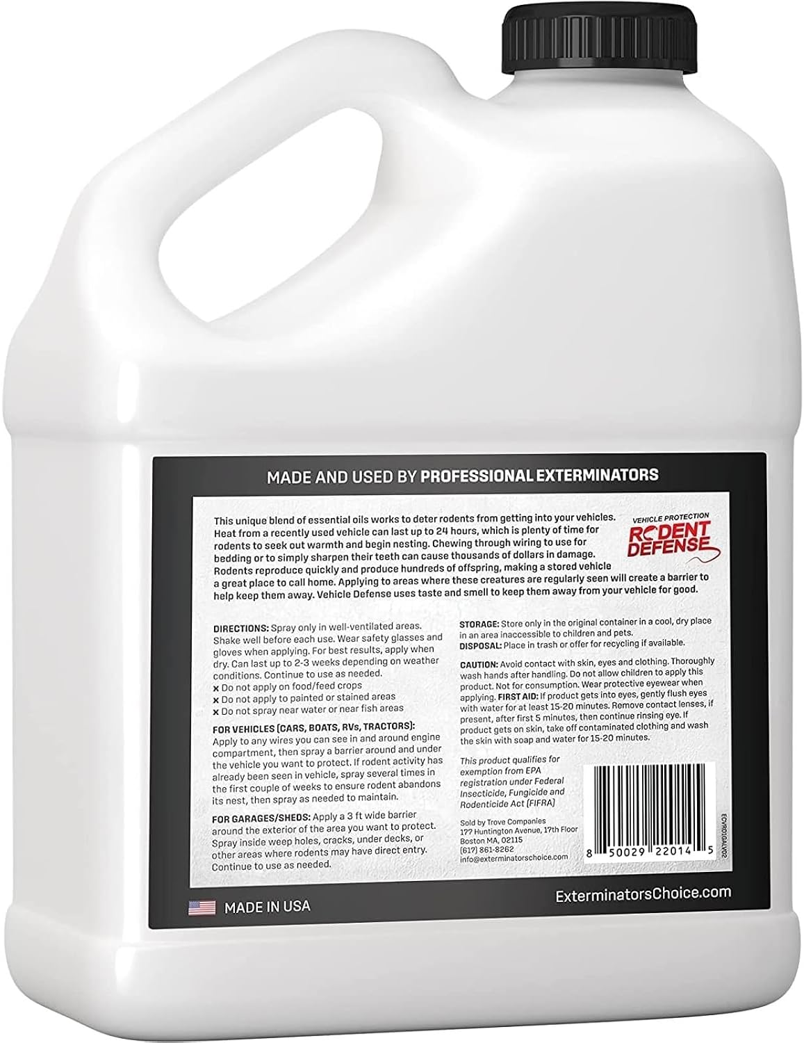 Exterminators Choice Mice & Rat Protection Spray - 128 Fl Oz Vehicle Protection & Outdoor Mouse Control - Natural Peppermint Formula & Peppermint Oil - Easy Application & Gallon Spray