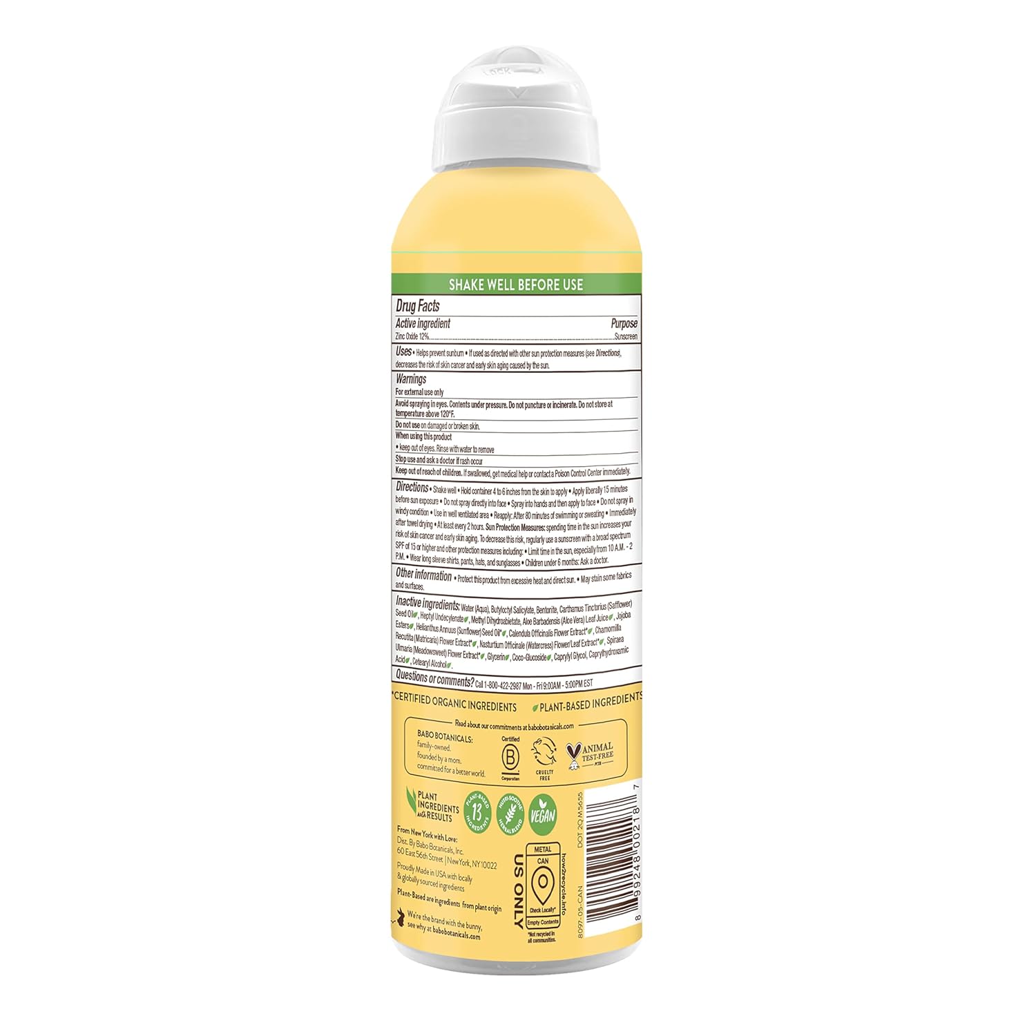 Babo Botanicals Sheer Zinc Continuous Sunscreen Spray SPF30 - Natural Zinc Oxide - Extra Sensitive Skin - Water Resistant - Vegan - Fragrance-Free - Air-Powered Spray - For all ages