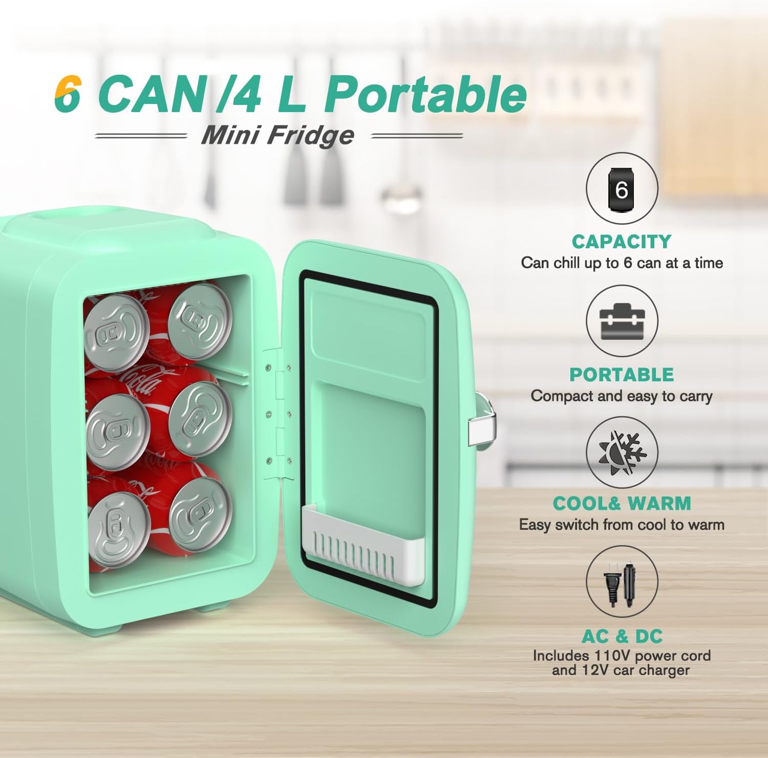 CROWNFUL Mini Fridge, 4 Liter/6 Can Portable Cooler and Warmer Personal Refrigerator for Skin Care, Cosmetics, Beverage, Food, Great for Bedroom