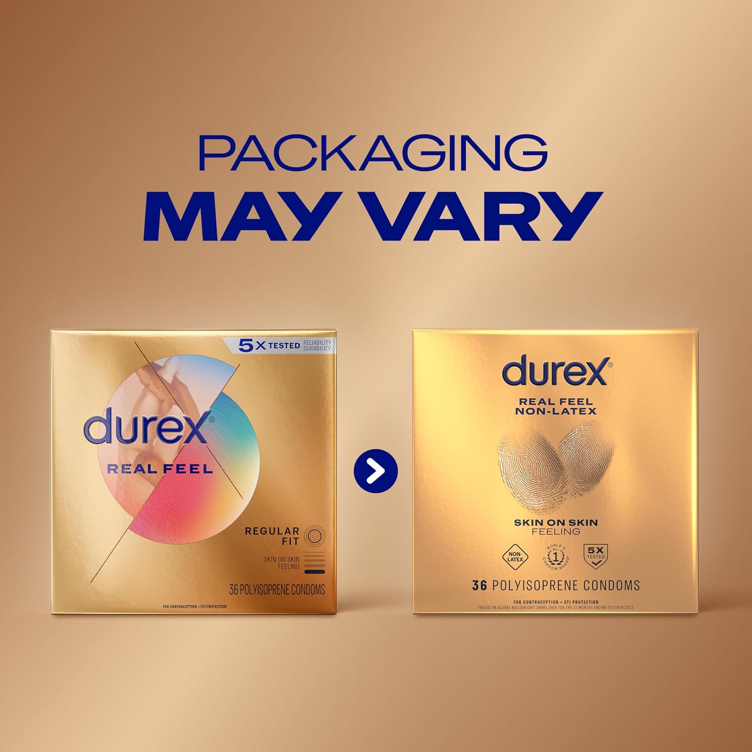 Durex Real Feel Non Latex Condoms, Lubricated Latex Free Condoms for Men, Natural Skin on Skin Feeling, 10 Count