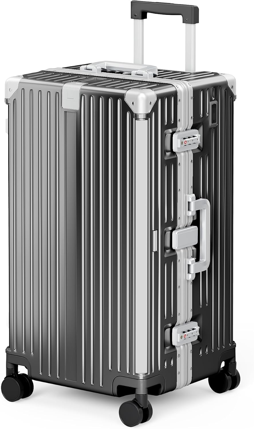 ALPHA CAMP Trunk Luggage 28 Inch with Aluminum Frame Zipperless Suitcase | Large Checked Thickened 3-Layer PC Hardside Luggage with TSA Lock,Charging Port,Cup Holder and Spinner Wheels for Travel