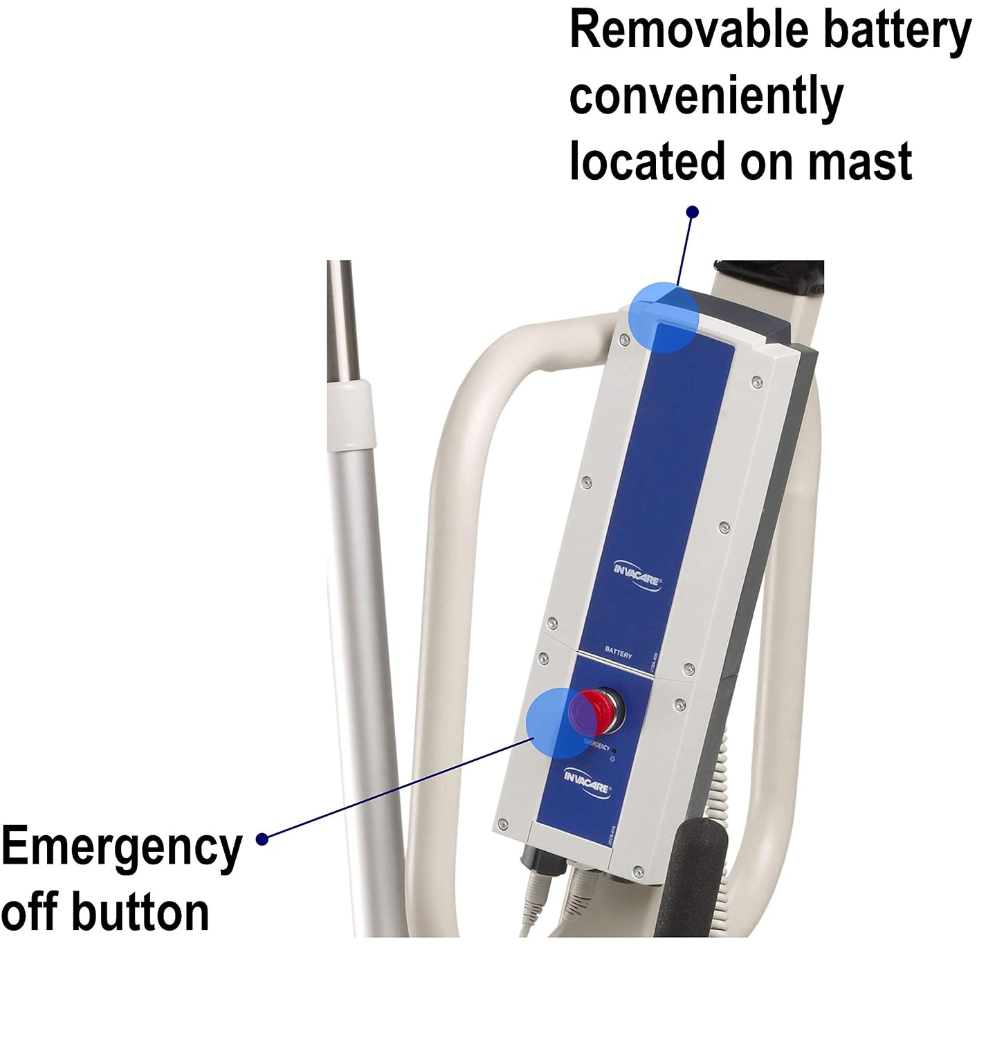 Invacare Reliant 450 Battery-Powered Patient Lift with Low-Base | 450 lb Capacity Power Lift | Includes 2 Batteries, Wall Charger, and Padded 6-Point Swivel Bar | Floor-to-High Bed Transfer