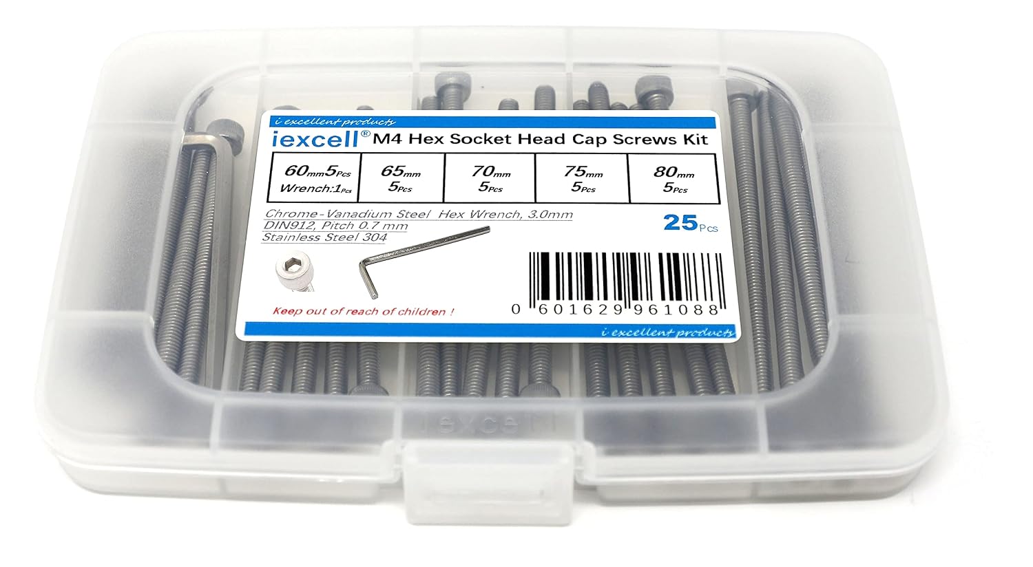iexcell 20 Pcs M8 x 30/35/40/45/50 mm Stainless Steel 304 Hex Socket Head Cap Screws Bolts Assortment, Fully Threaded