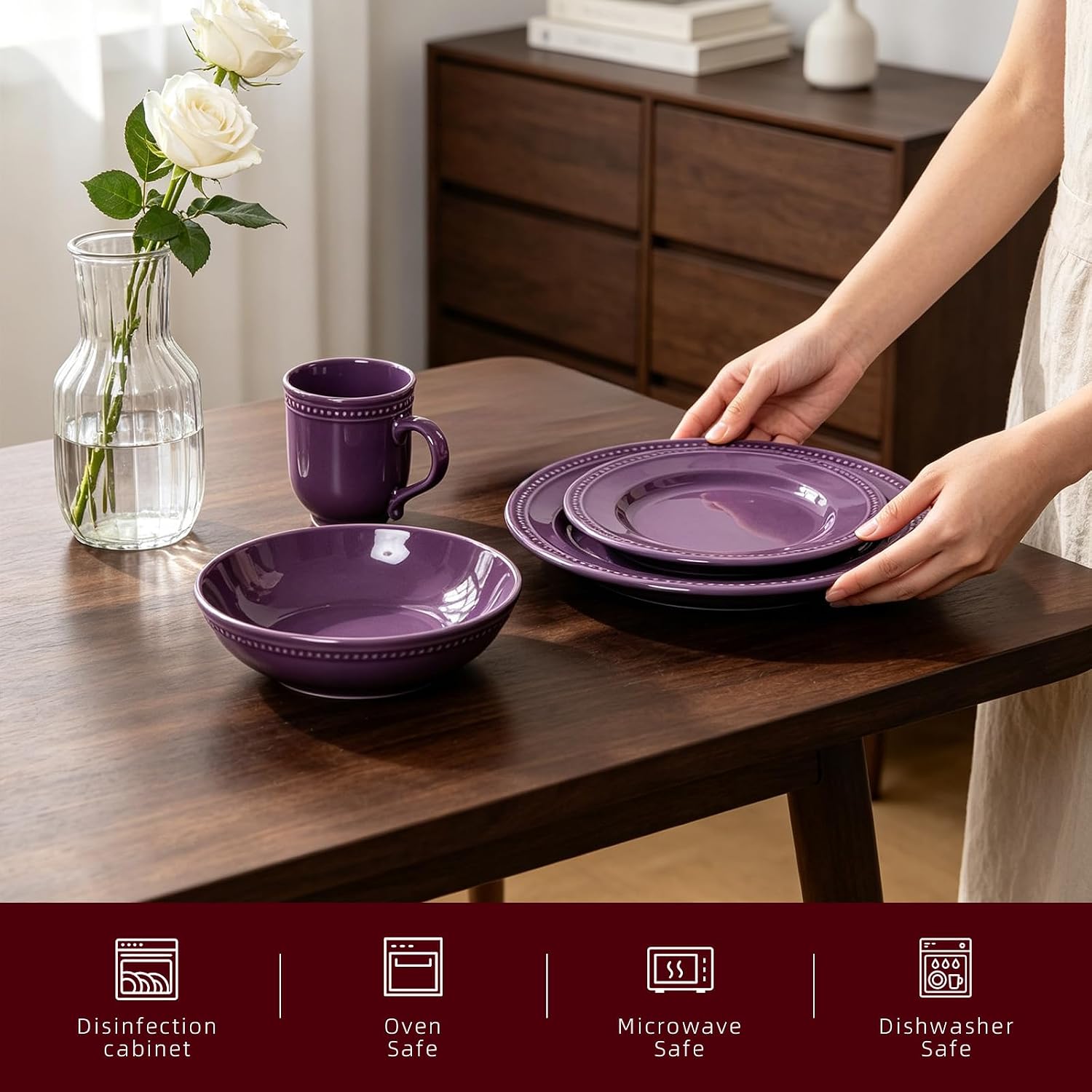 HomeVSS 20-Piece Pearl Dots Stoneware Dinnerware Set, Pink, Service for 4