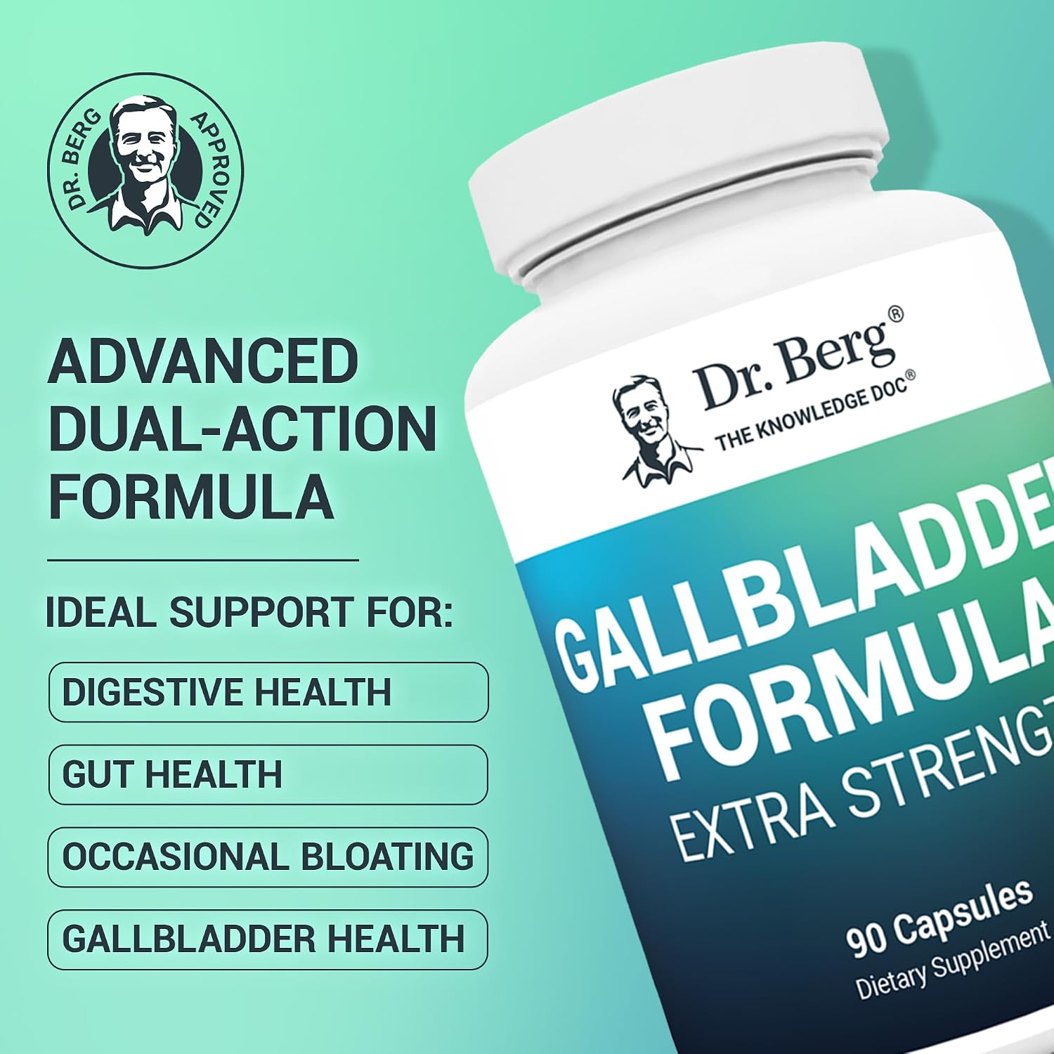 Dr. Berg Gallbladder Formula Extra Strength - with Ox Bile Powder and Conjugated Bile Acid - Digestive Enzymes Proprietary Blend - Full 45-Day
