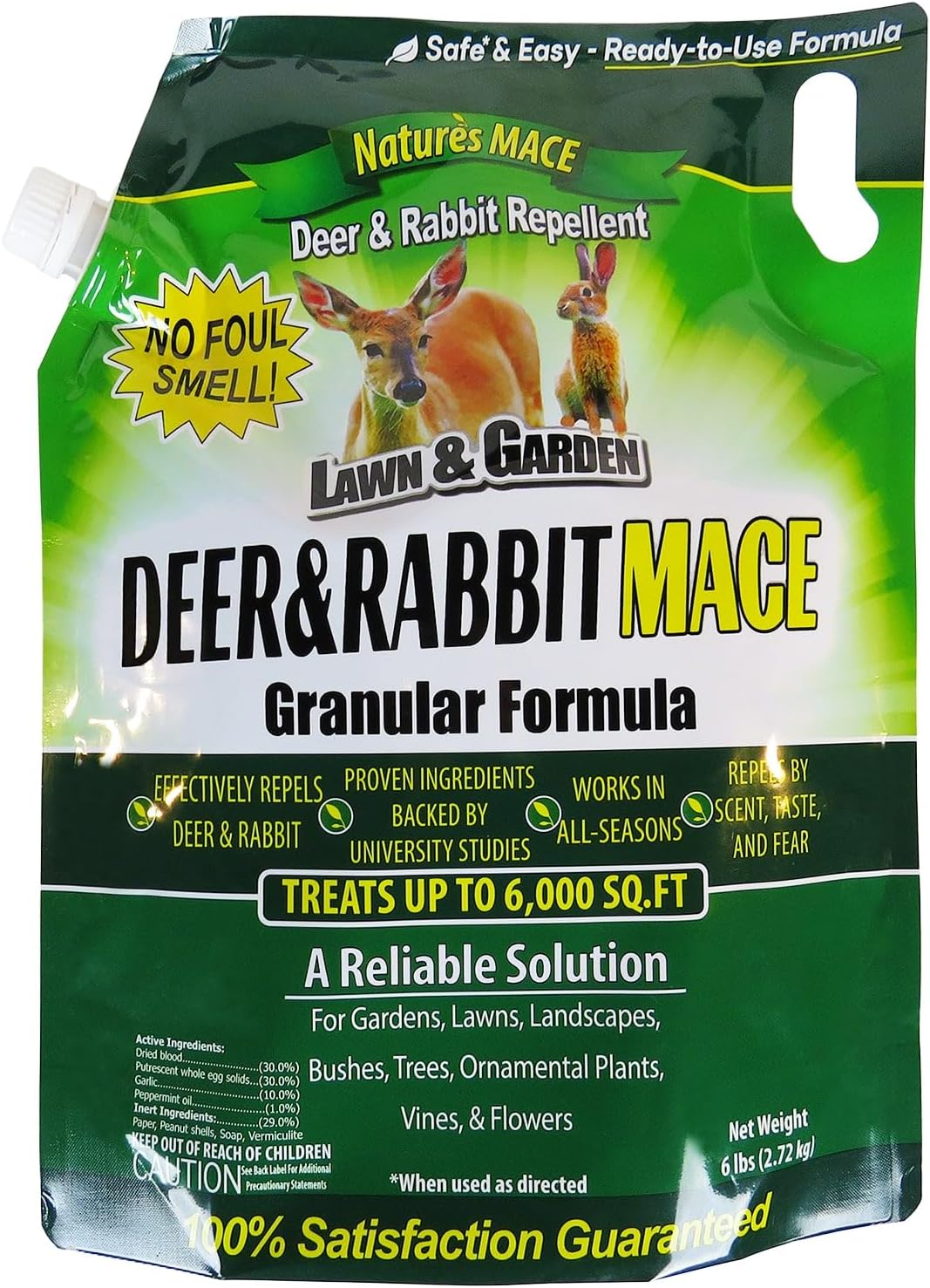 Nature's MACE Deer & Rabbit Repellent 25 lb Granules | Covers 25,000 Sq Ft, Repel Deer from Your Home & Garden, Deterrent, Safe to use Around Children, Plants, Produce.