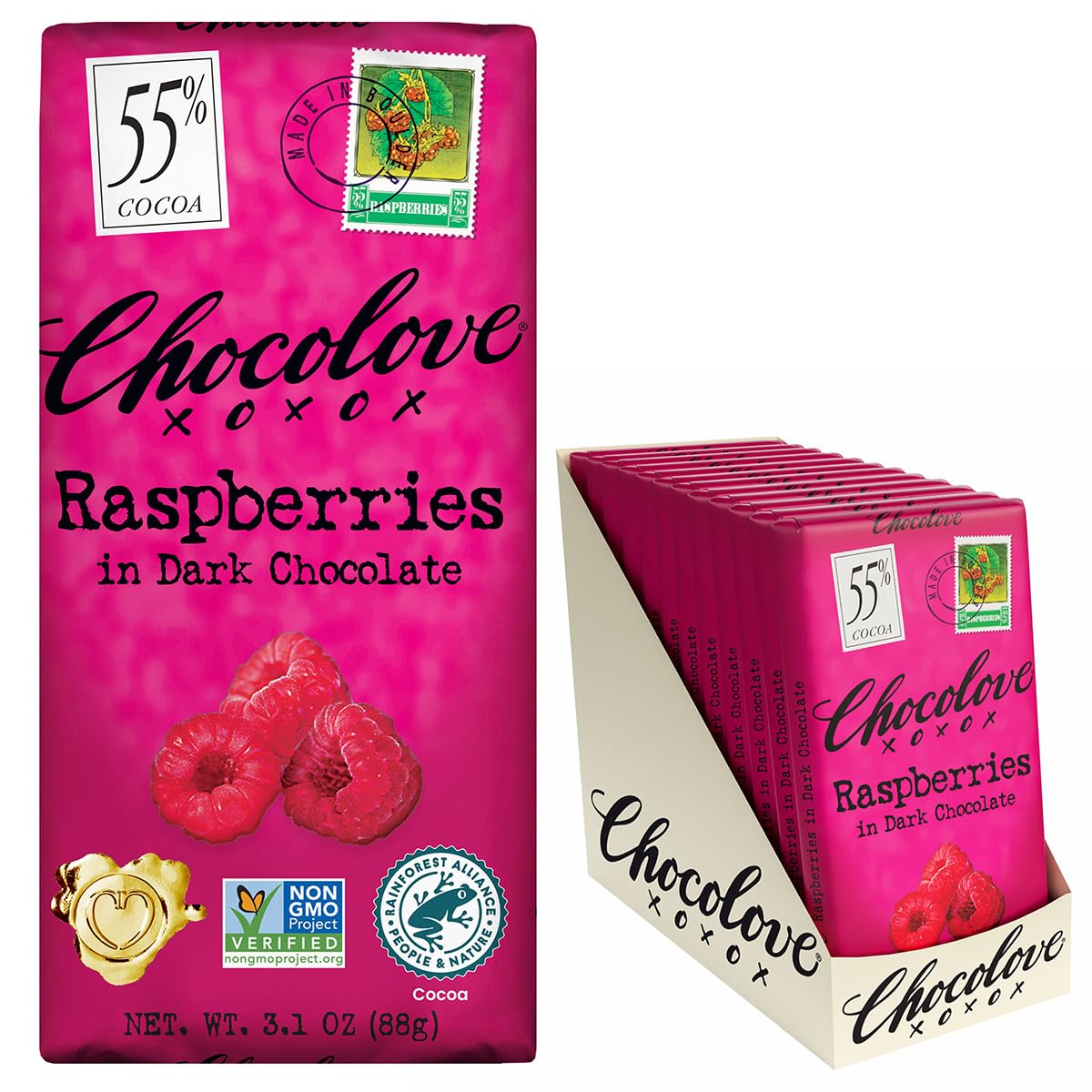 Chocolove Cherry & Almonds Dark Chocolate Bars | 55% Cocoa | Infused with Real Cherries & Crunchy Almonds | Crafted with Premium Chocolate | 3.2 oz Bar (12 Pack)