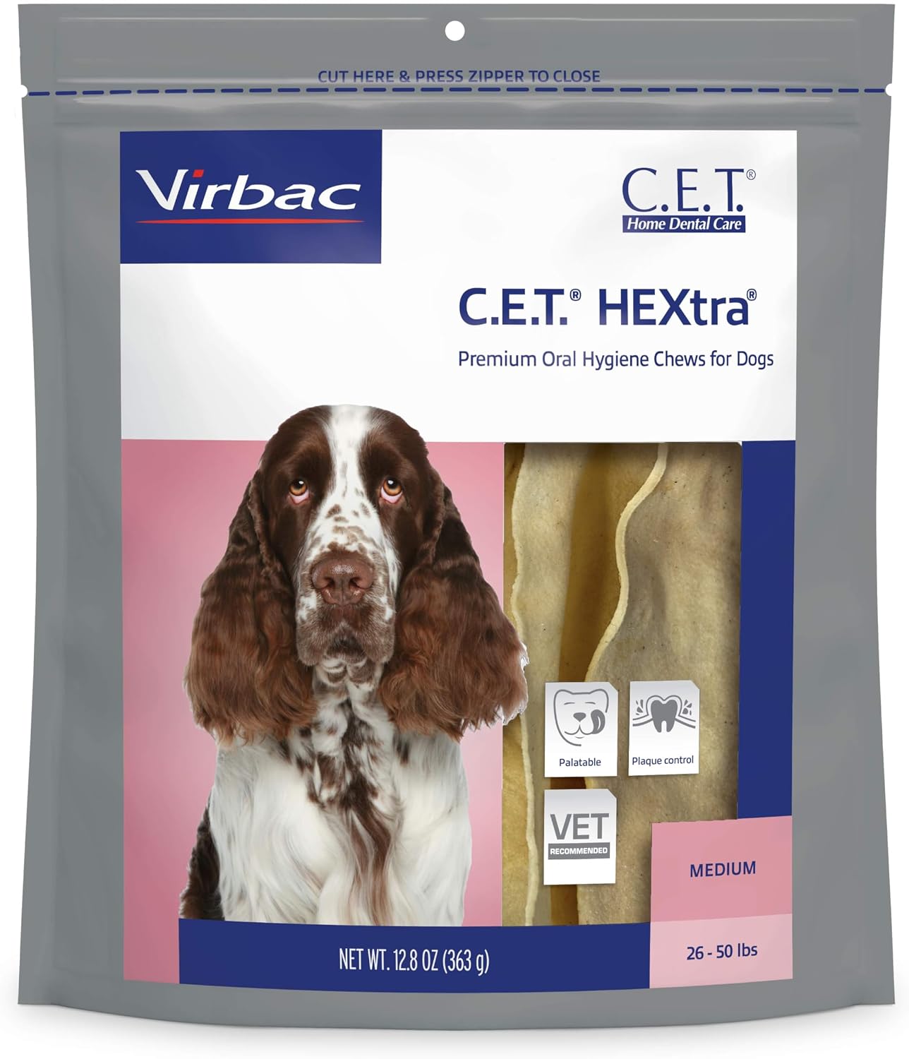 Virbac C.E.T. Hextra Premium Oral Hygiene Chews for Dogs, Medium | Rawhide dog dental chews, long lasting dog chews