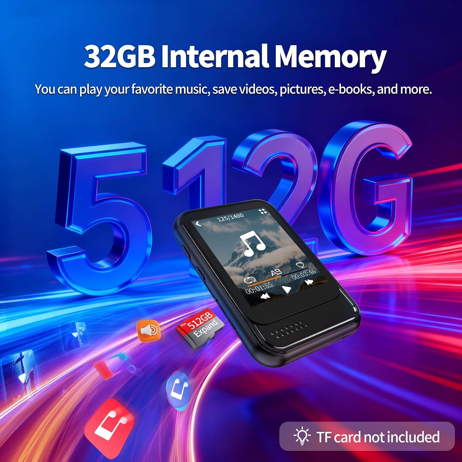 MP3 Player with Bluetooth, Mini MP3 Player with Speaker, Built-in Micro SD Card Slot, Portable Music Player with FM Radio, Video, Voice Recorder