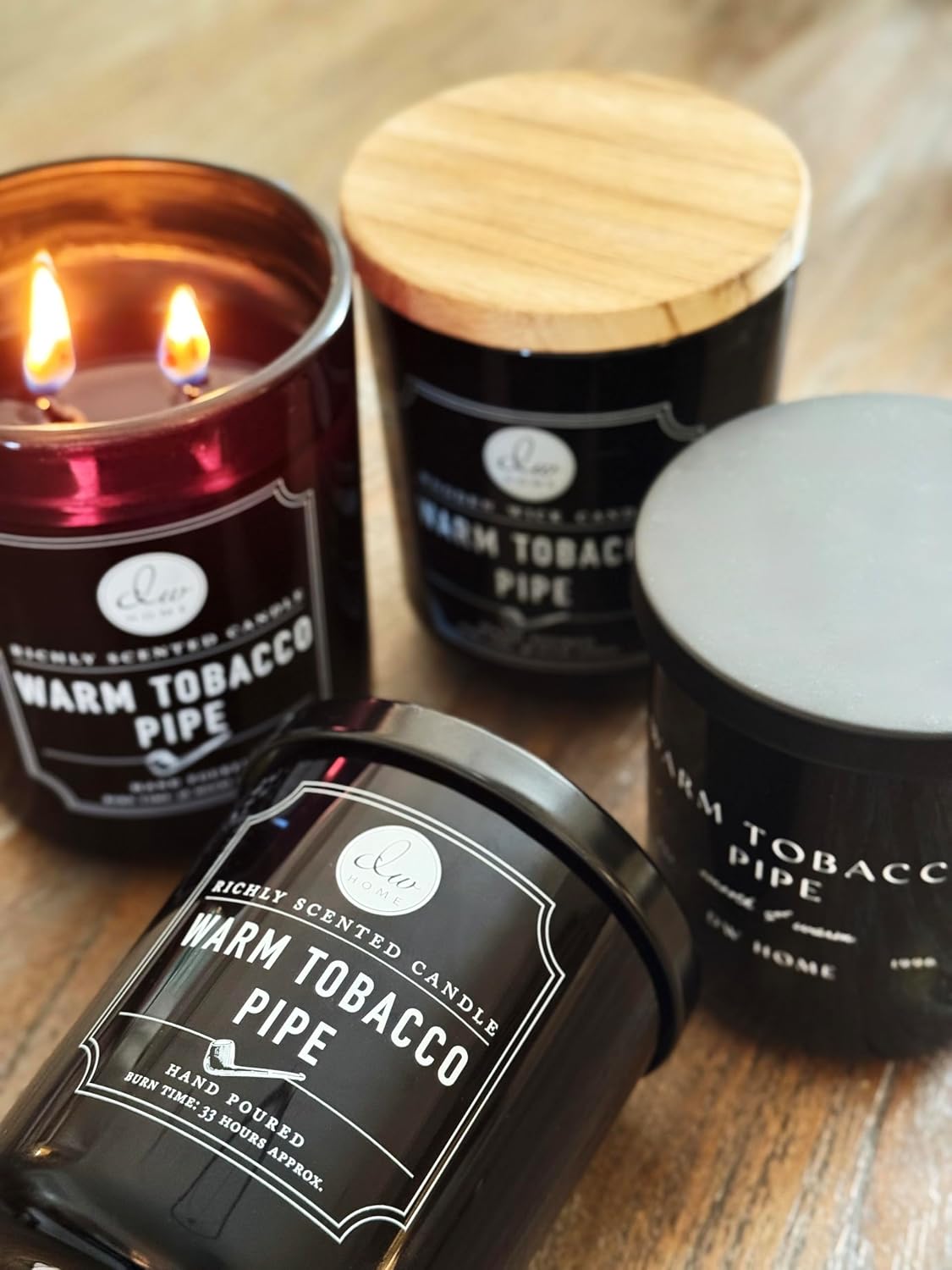 DW Home Warm Tobacco Pipe Scented Candles, 15 oz Large Double Wick Jar, Up to 56 Hour Burn Time, Strong Long Lasting Woodsy Fragrance, Gifts for Men & Women