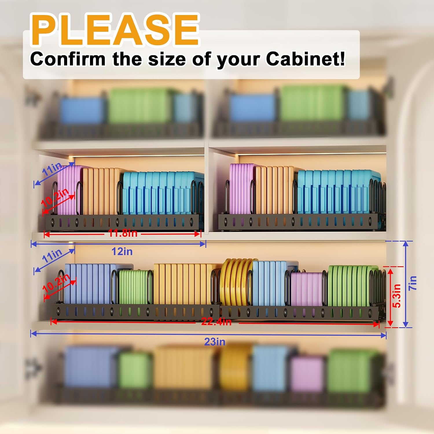 X-cosrack Expandable Food Container Lid Organizer, Large Capacity Adjustable 10 Dividers Detachable Lid Organizer Rack for Cabinets, Cupboards