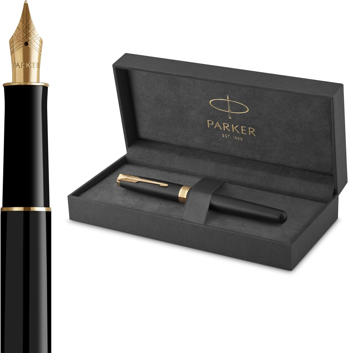 Parker Sonnet Fountain Pen, Matte Black Lacquer with Gold Trim, Medium Nib, Premium Gift Box, Ideal for Gifting