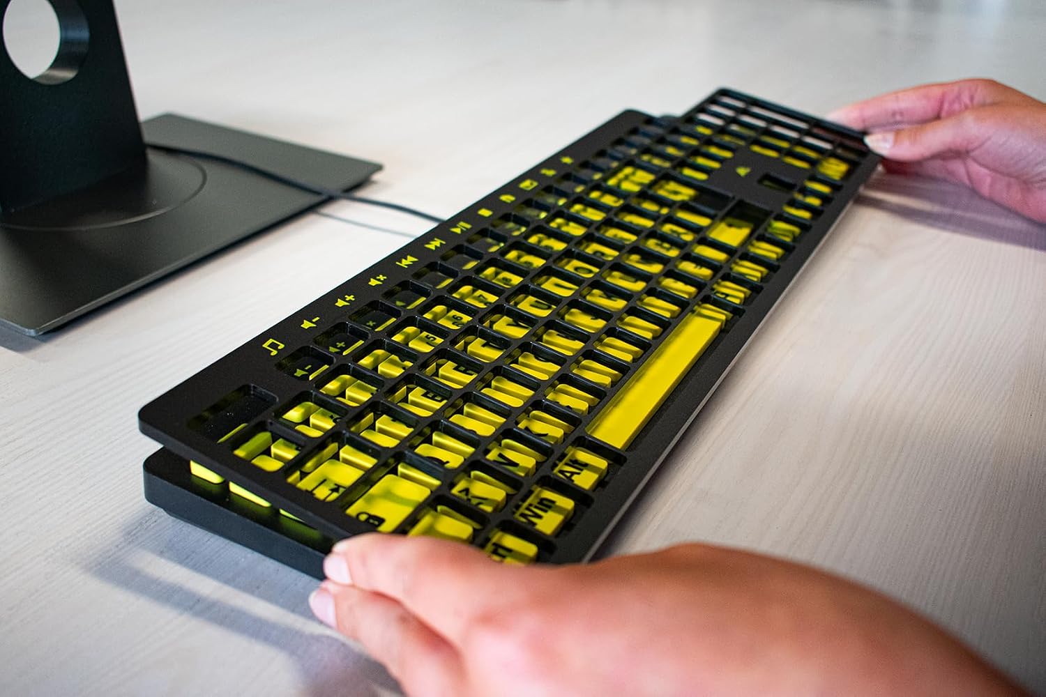 Clevy ALT ClearKeys Keyboard and Keyguard Combo - Large Print High Contrast USB Wired Keyboard for Visually Impaired + Custom Keyguard for Temporary