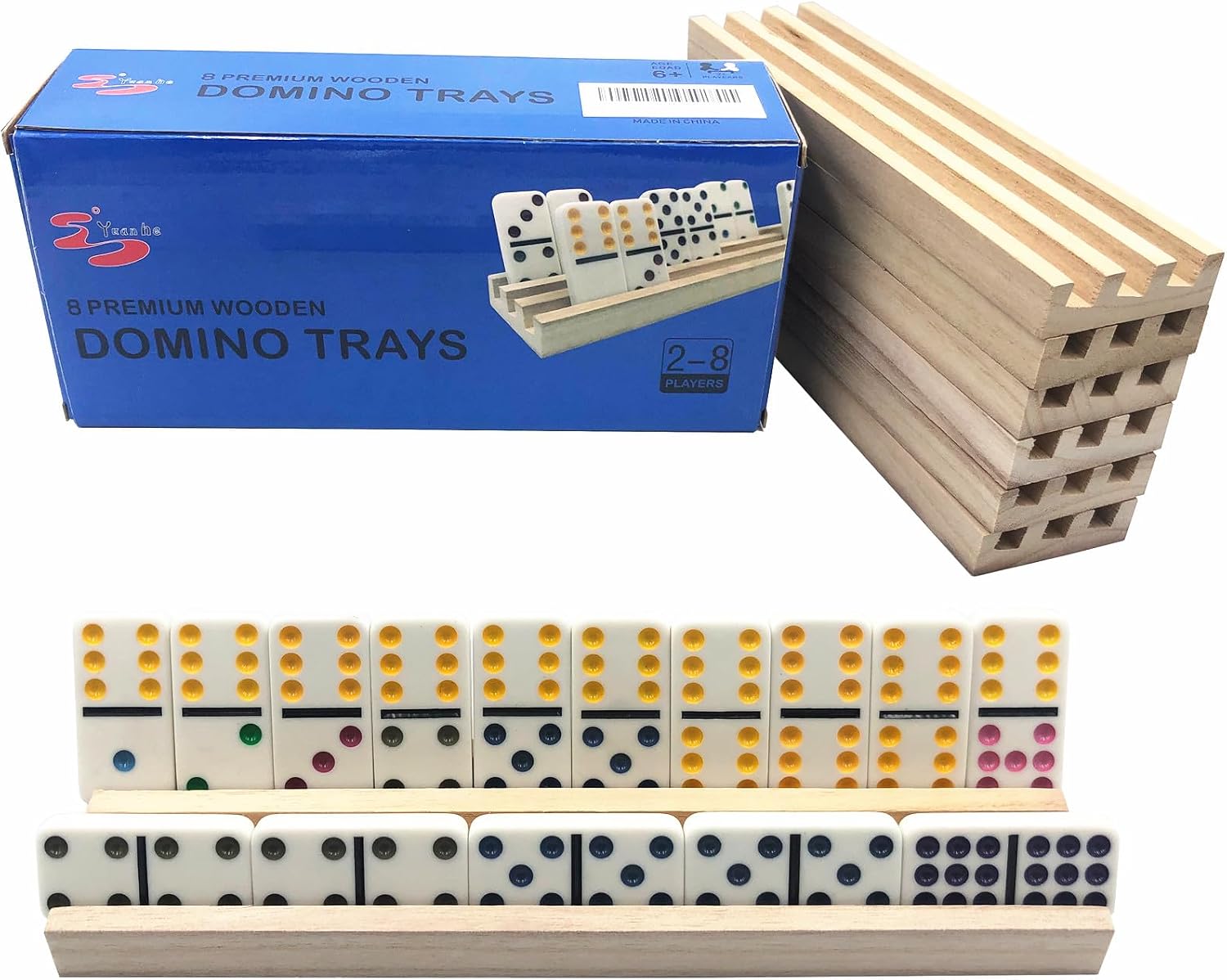 Yuanhe Wooden Domino Racks Set of 8, Domino Trays Holders Organizer for Classic Board Games, Dominoes Accessories