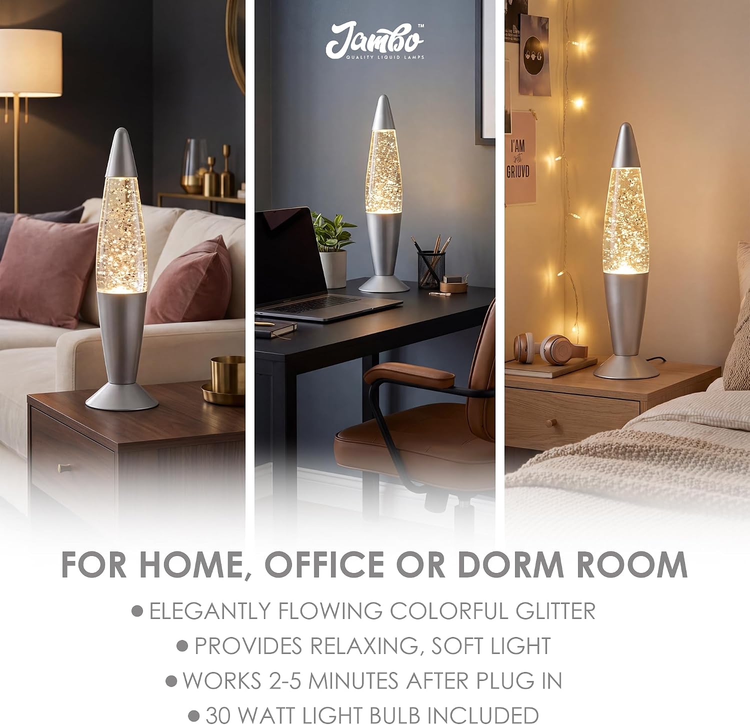 JAMBO 16" Beautiful Lamp- Purple with Yellow/Orange Wax, Relaxing Liquid Light, Night Light Nightlight