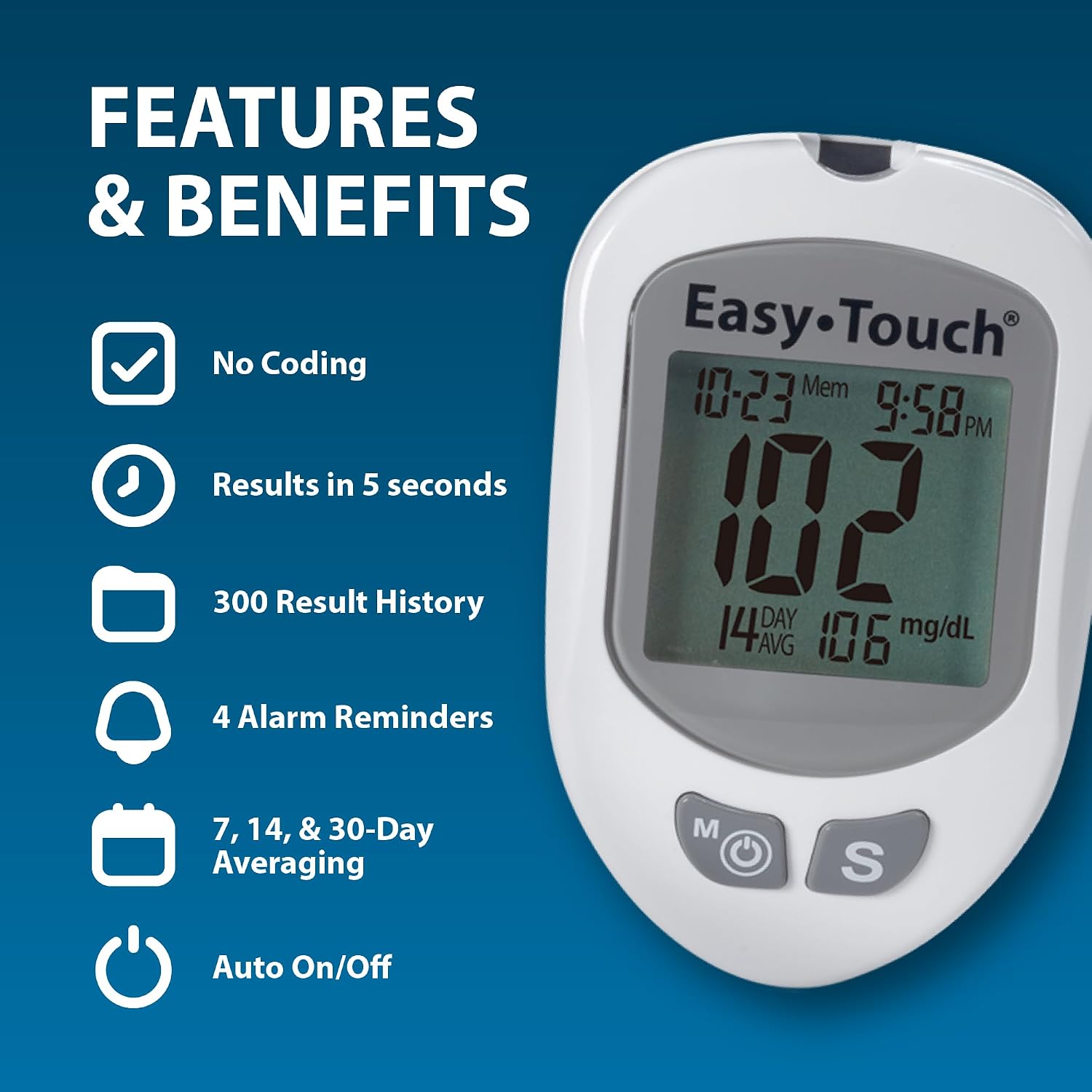 EasyTouch Blood Glucose Monitoring System (Test Strips Sold Separately) | Fast, Accurate, Easy-to-Use Meter for Daily Testing, Includes Meter