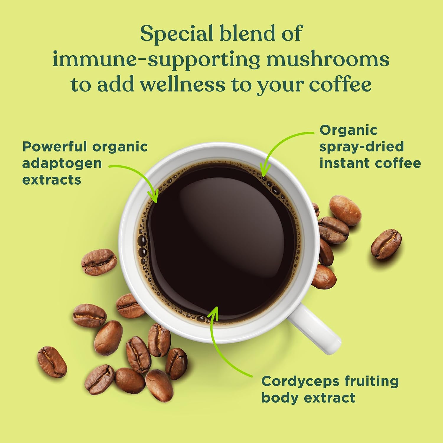 Four Sigmatic Organic Instant Coffee Powder | Mushroom Coffee Instant Mix with Cordyceps, Chaga and Eleuthero for Better Focus and Immune Support | 10 Packets