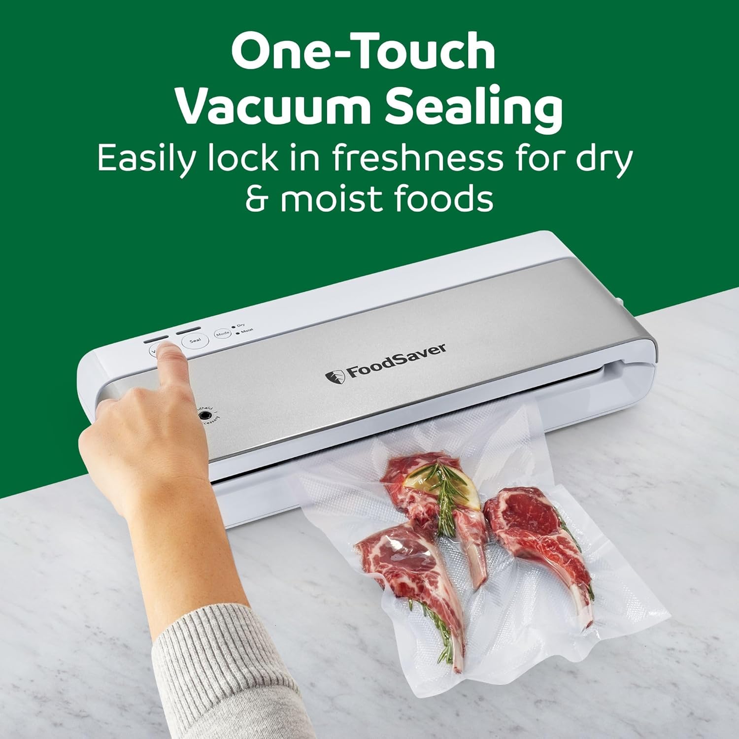 FoodSaver Compact Vacuum Sealer Machine with Airtight Bags and Roll - Ideal for Sous Vide and Airtight Food Storage, White