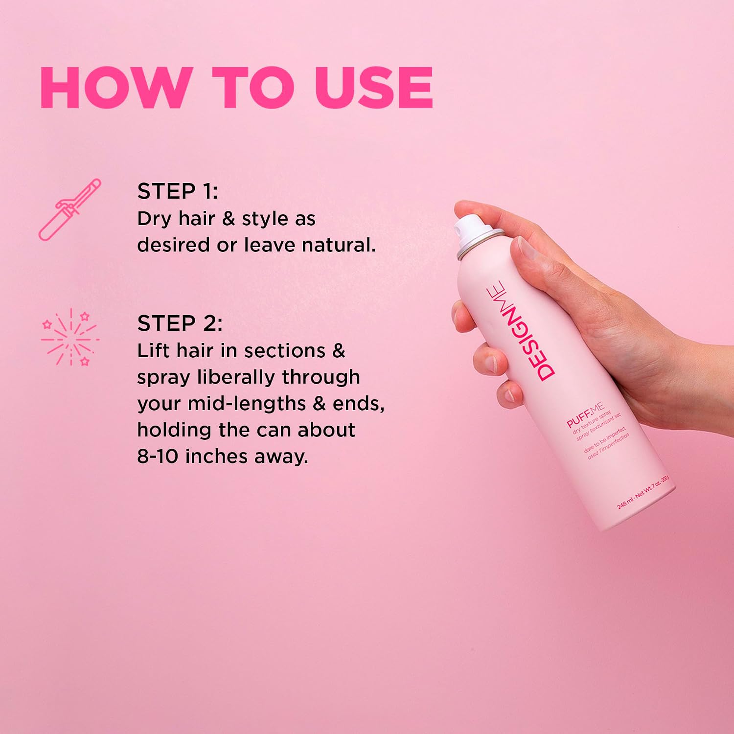 PUFF.ME Volumizing Dry Texture Spray for Hair by DESIGNME | Light Hold Hairspray for Straight or Wavy Hair | Color Safe Fine Hair Texture Spray