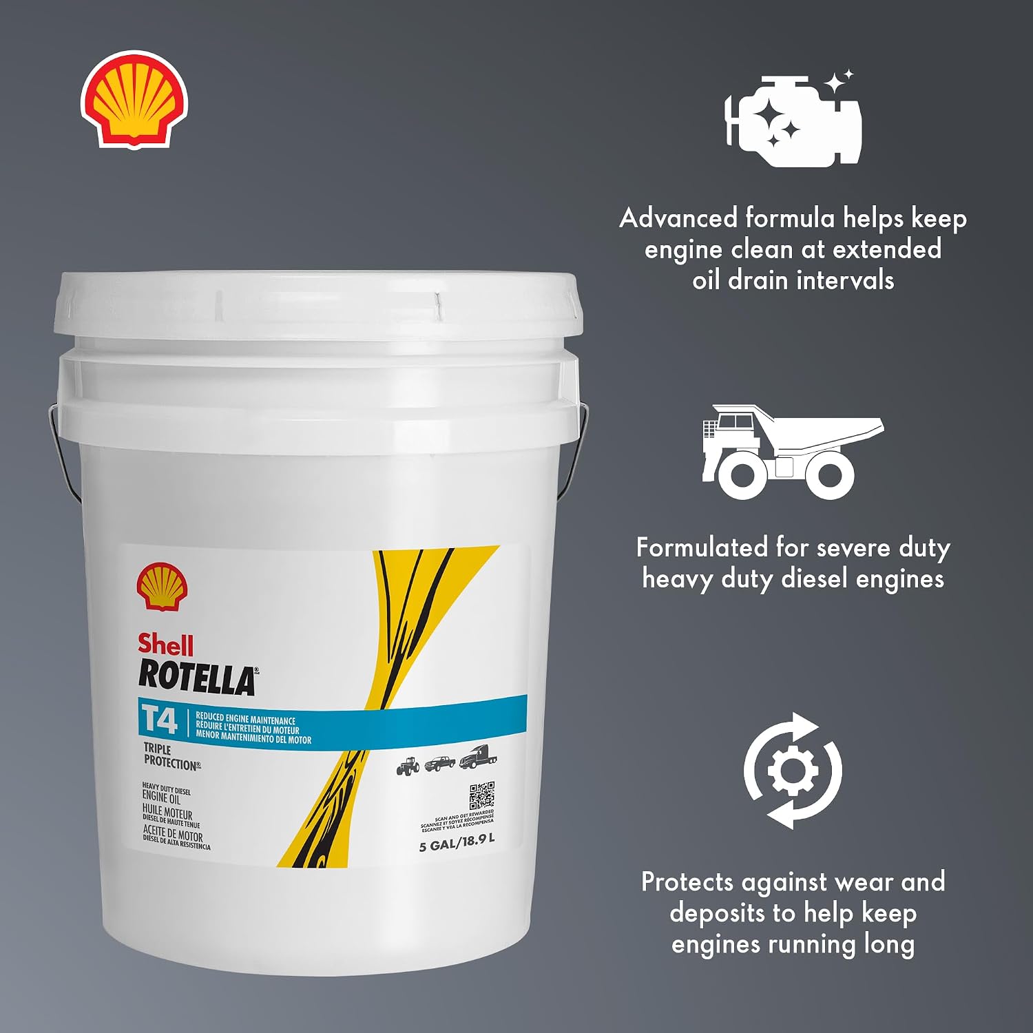 Shell Rotella T4 Triple Protection 15W-40 Diesel Engine Oil, 1 Gallon (3 Pack)