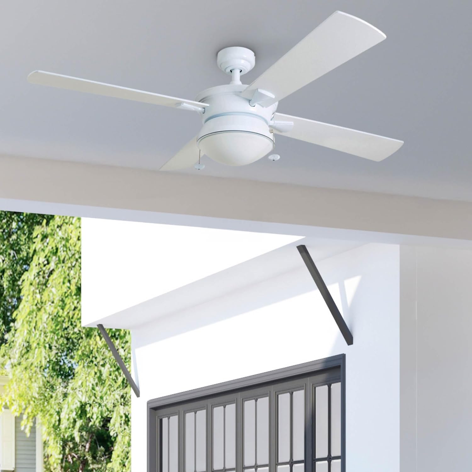 Prominence Home Auletta, 52 Inch Contemporary Indoor Outdoor Ceiling Fan with Light, Pull Chain, Dual Mounting Options, Dual Finish Blades