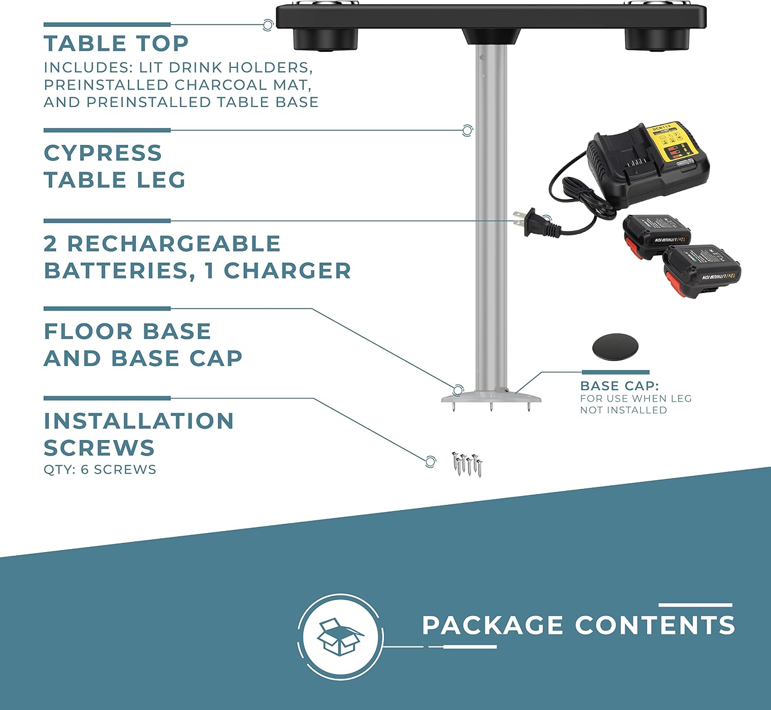 Manufacturers' Select Battery Op Lit Marine Boat Table Leg Set. Large Top with Blue LED Drink Holder. Pontoon Accessories