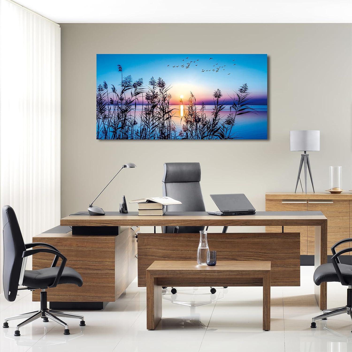 arteWOODS Ocean Wave Canvas Wall Art Beach Sunset Pictures Coastal Nature Artwork Blue Sea Painting Prints for Living Room Bedroom Home Office Decoration 20" x 40"