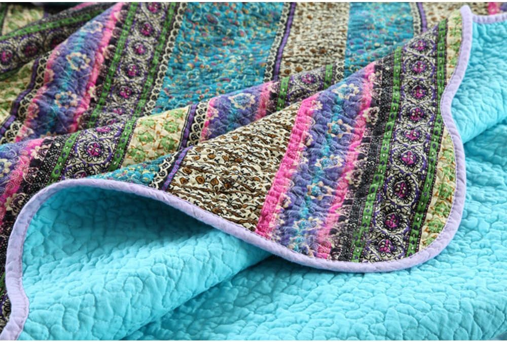 Striped Jacquard Style Cotton 3-Piece Patchwork Bedspread Quilt Sets, Queen Size