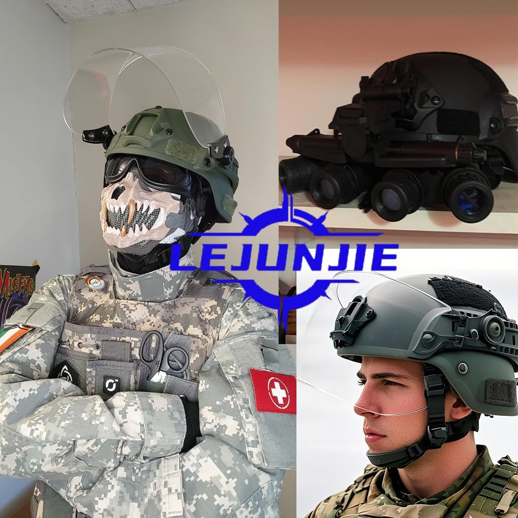 Tactical MICH 2000 Fast Helmet with Clear Riot Visor Face Shield Sliding Goggles for Airsoft Paintball CS War Games Outdoor Sports.