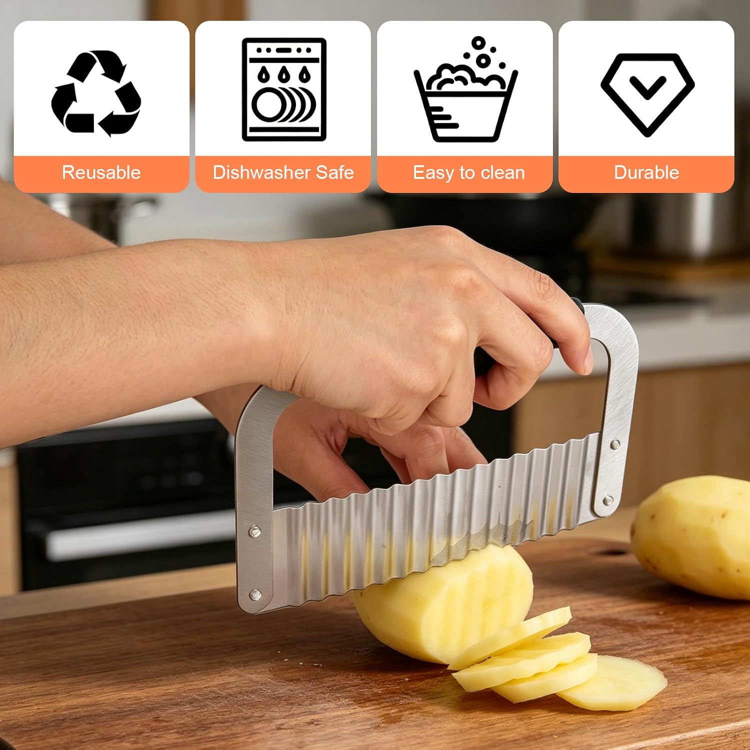 Crinkle Cutter, French Fry Cutter for Potatoes, Upgraded Stainless Steel Blade