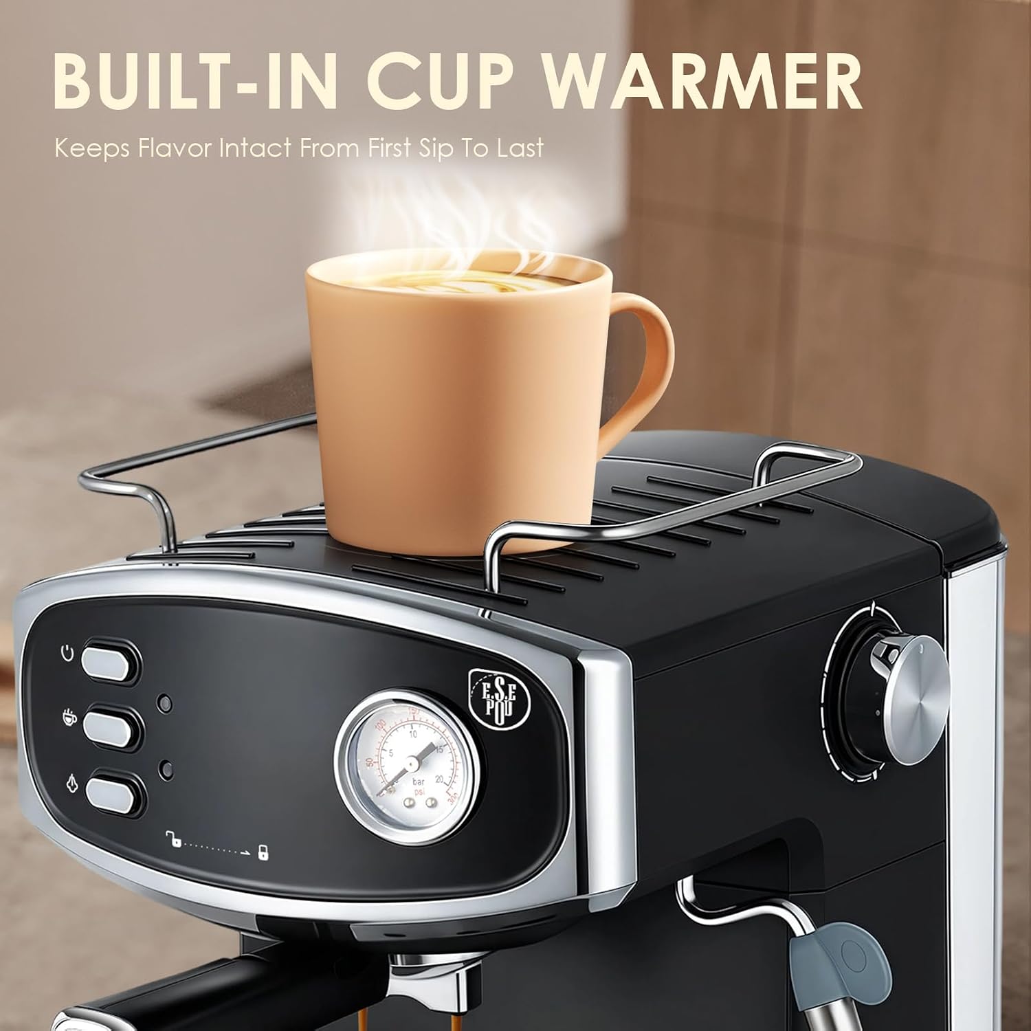 Plum chef Espresso Machine 20 Bar, Household Coffee Maker with Milk Frother Steam Wand, Pressure Gauge, 54oz Large Water Tank, Low Noise Fast Brew for Cappuccino Latte Macchiato Home Office