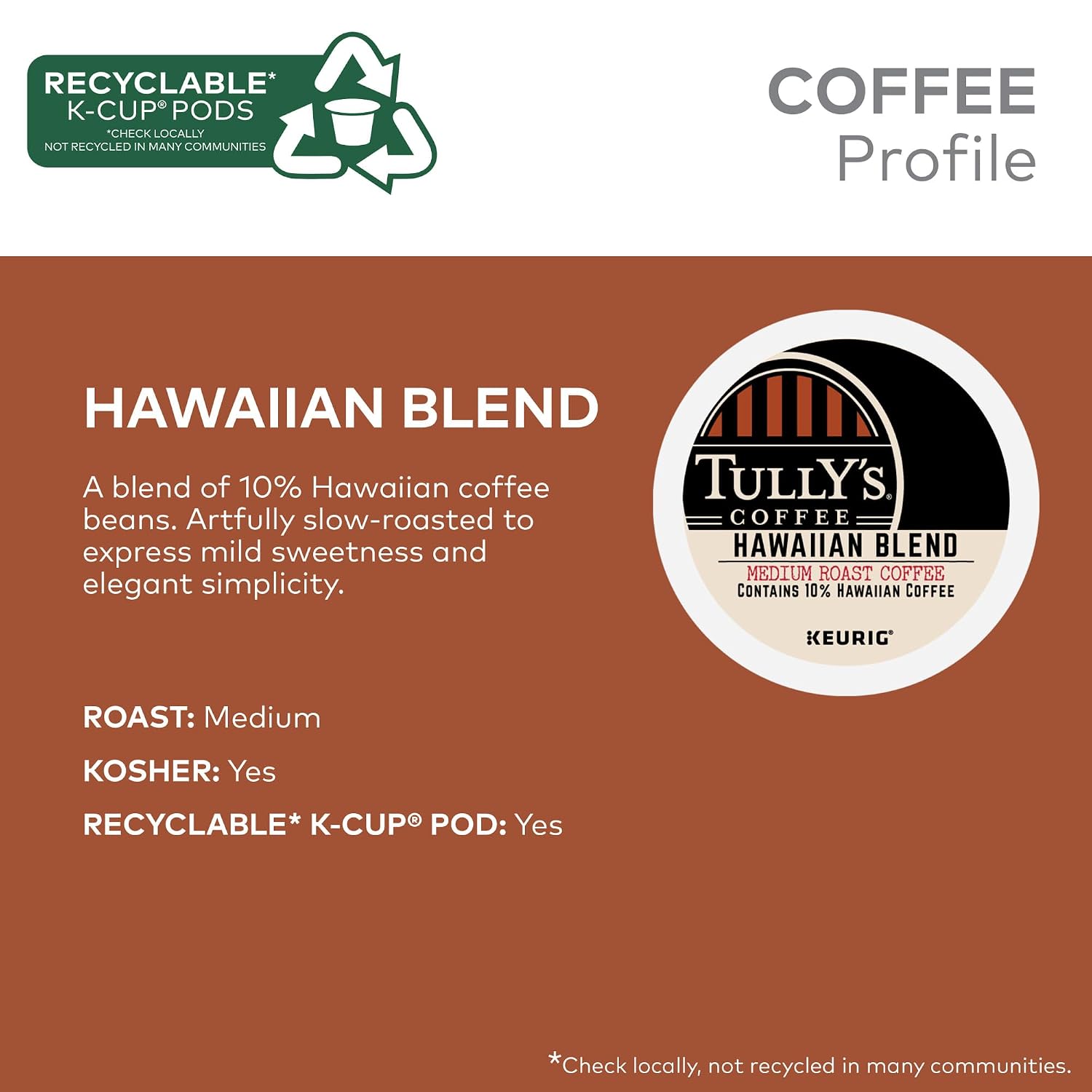 Tully's Coffee Hawaiian Blend Keurig Single-Serve K-Cup Pods, Medium Roast Coffee, 96 Count