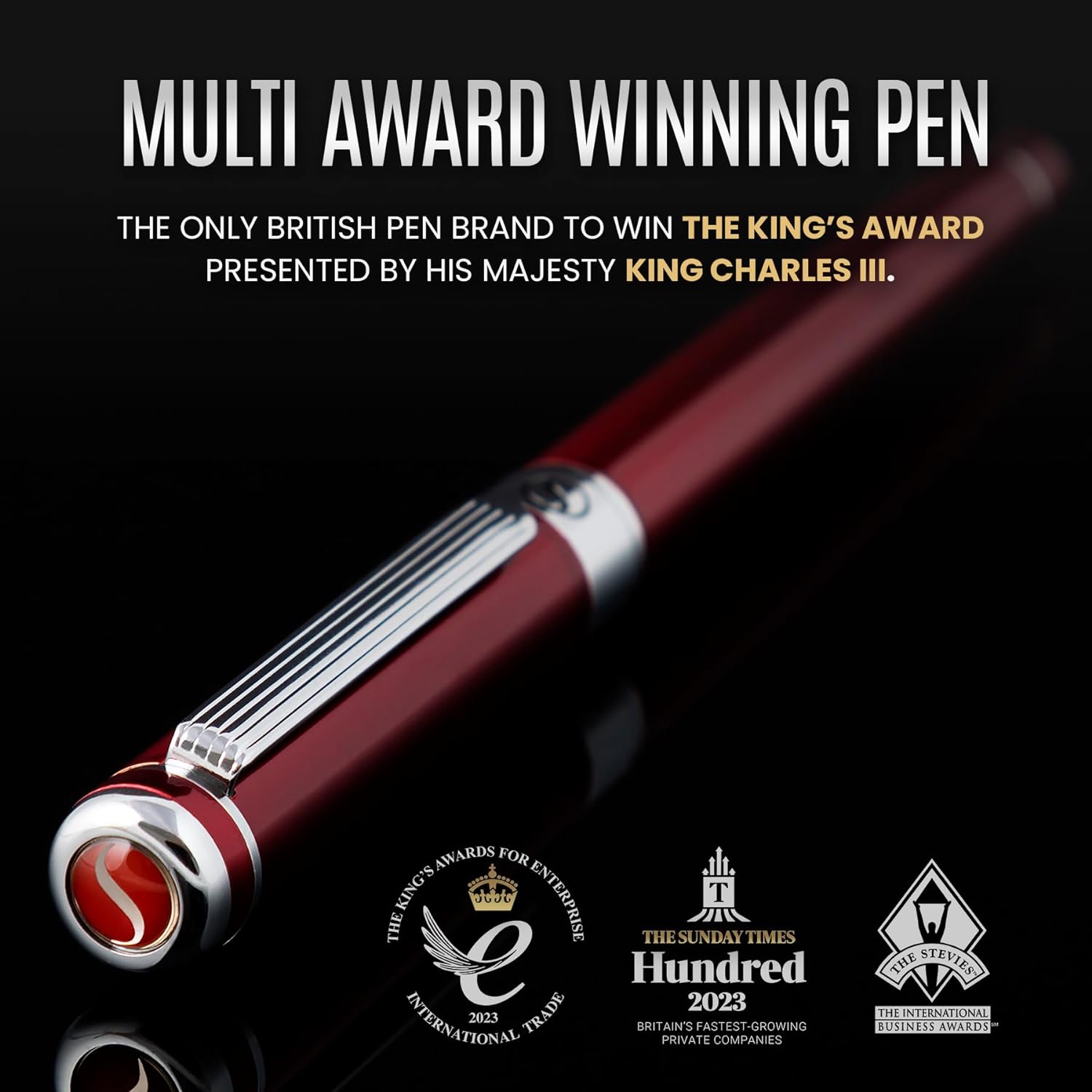 Scriveiner Silver Chrome Fountain Pen - Stunning Luxury Pen, Real Gold Finish Schmidt Gilded Nib (Medium), Best Pen Gift Set for Men & Women