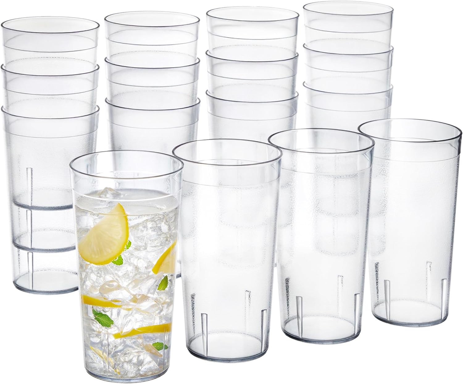 US Acrylic Cafe Plastic Reusable Tumblers (Set of 16) 20-ounce Water Cups Coastal Colors | Restaurant Style Drinking Glasses Value Set, Stackable, BPA-free, Made in the USA | Top-rack Dishwasher Safe