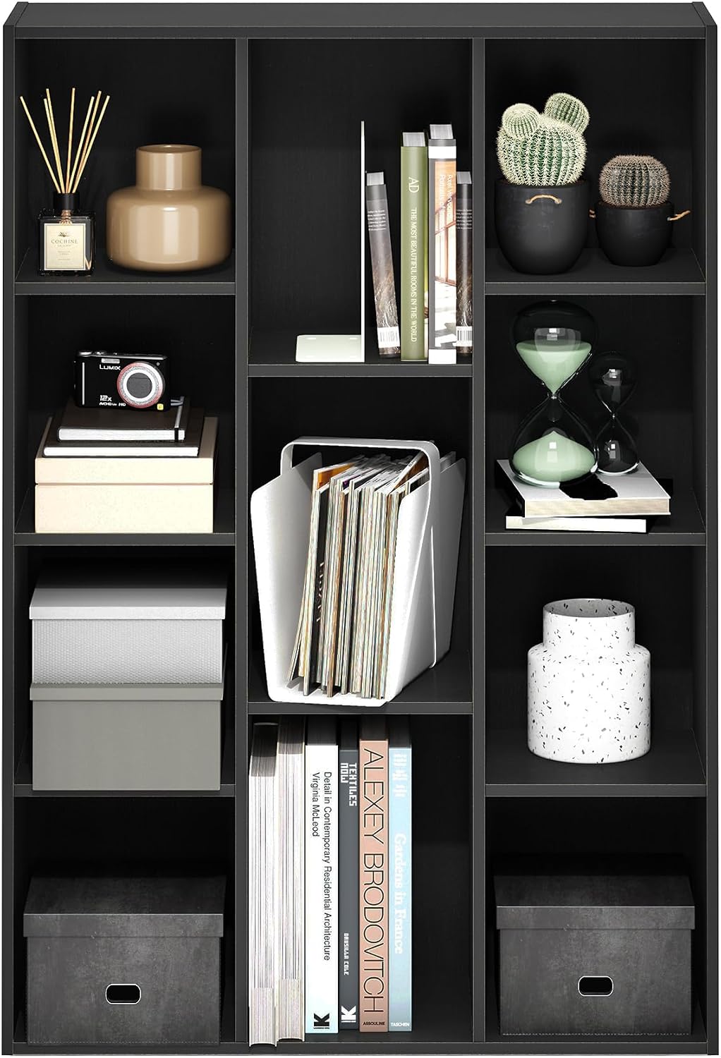 Furinno LUDER Book Shelf, 5-Cube Bookshelf, Easy Assembly Bookcase with Open Shelves, 9.4 x 19.7 x 31.5, for Living Room, Bedroom, Home Office, Darkwood