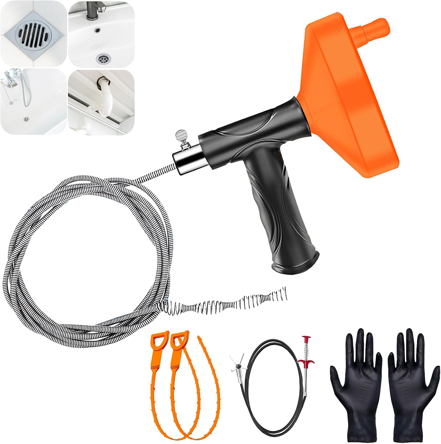 33 Feet Drain Snake Auger, Plumbing Snake Drain Hair Clog Removal Tool, Heavy Duty Toilet Snake Auger